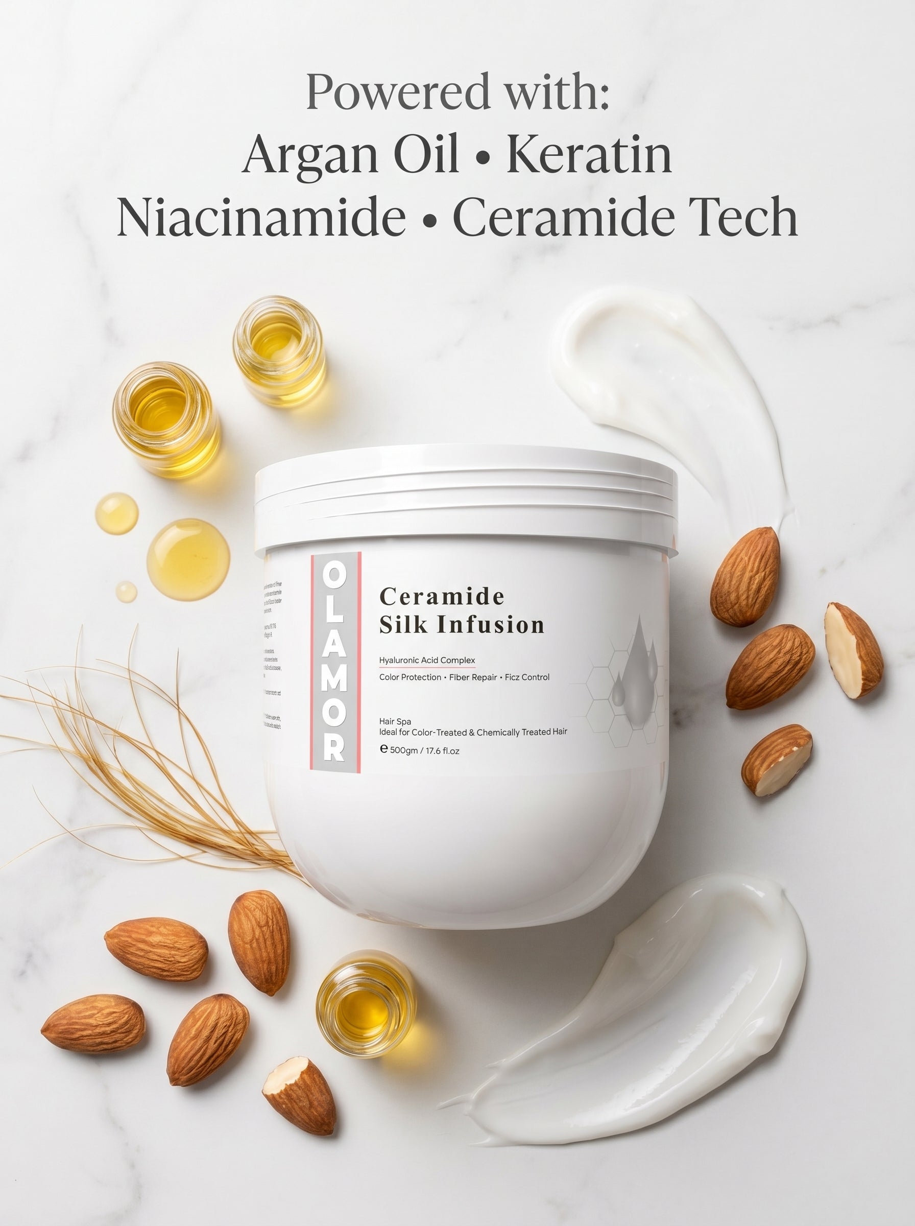 OLAMOR Ceramide Silk Infusion Hair Spa Ideal for color- Treated & Chemically Treated Hair 500GM