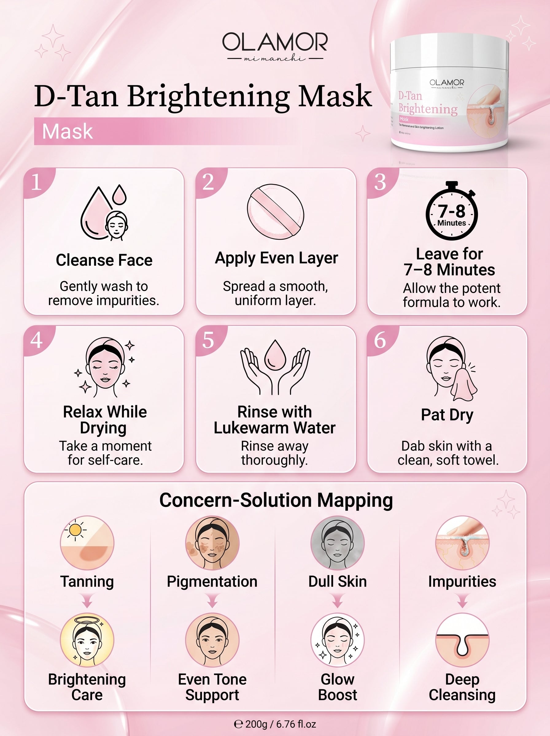 OLAMOR D-Tan Brightening Face Mask – Deep Cleansing & Tan Removal Glow Pack Face Mask 200gm