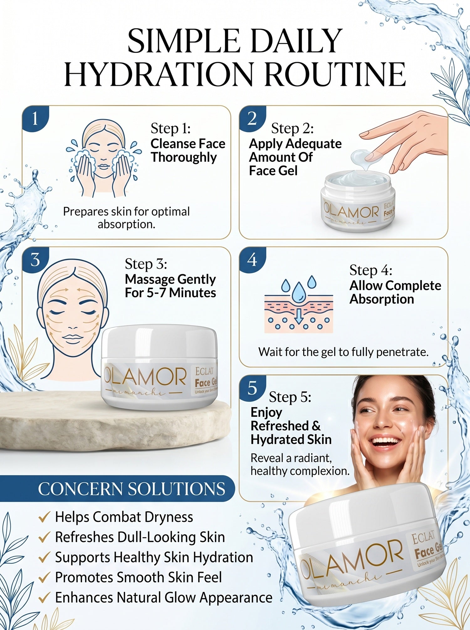 OLAMOR Éclat Refreshing Face Gel 120g | Smooth & Healthy-Looking Skin
