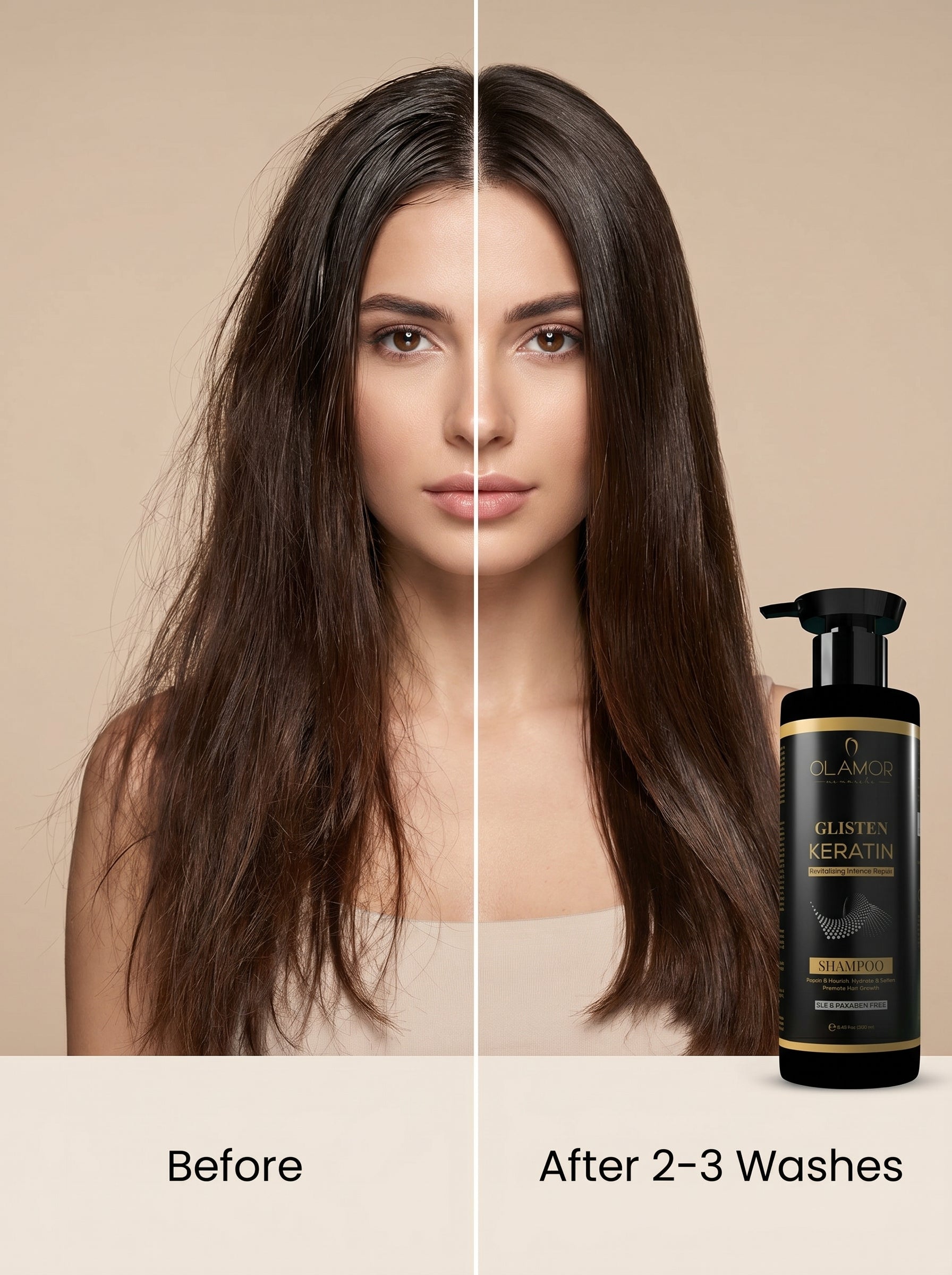 OLAMOR Glisten Keratin Revitalizing Shampoo 250ml | Intense Damage Repair & Deep Nourishing Formula | Smooth, Frizz Control & Strengthening Hair Care for Dry & Damaged Hair