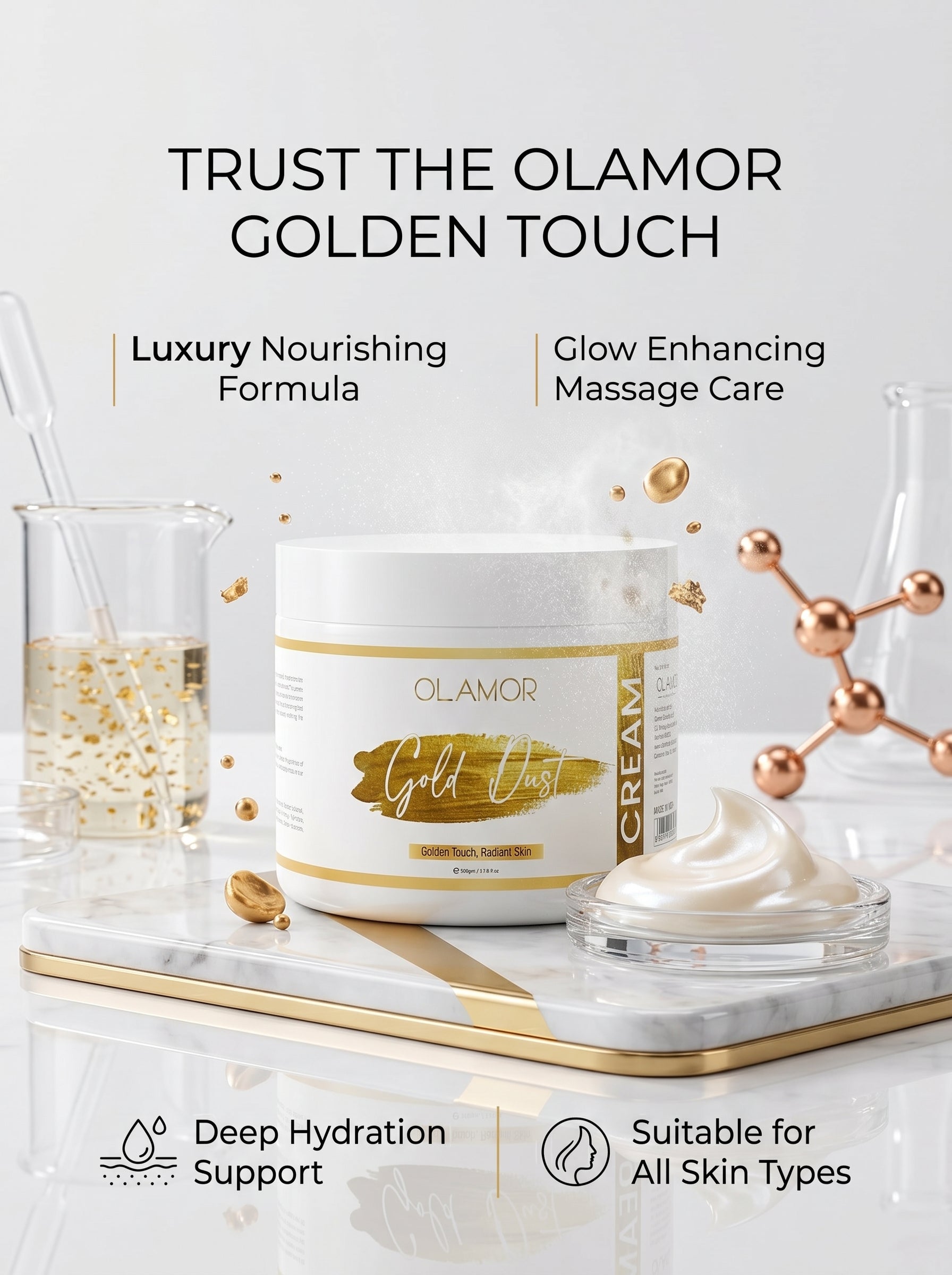 OLAMOR Gold Dust Face Massage Cream – Skin Brightening & Nourishing Cream 500gm