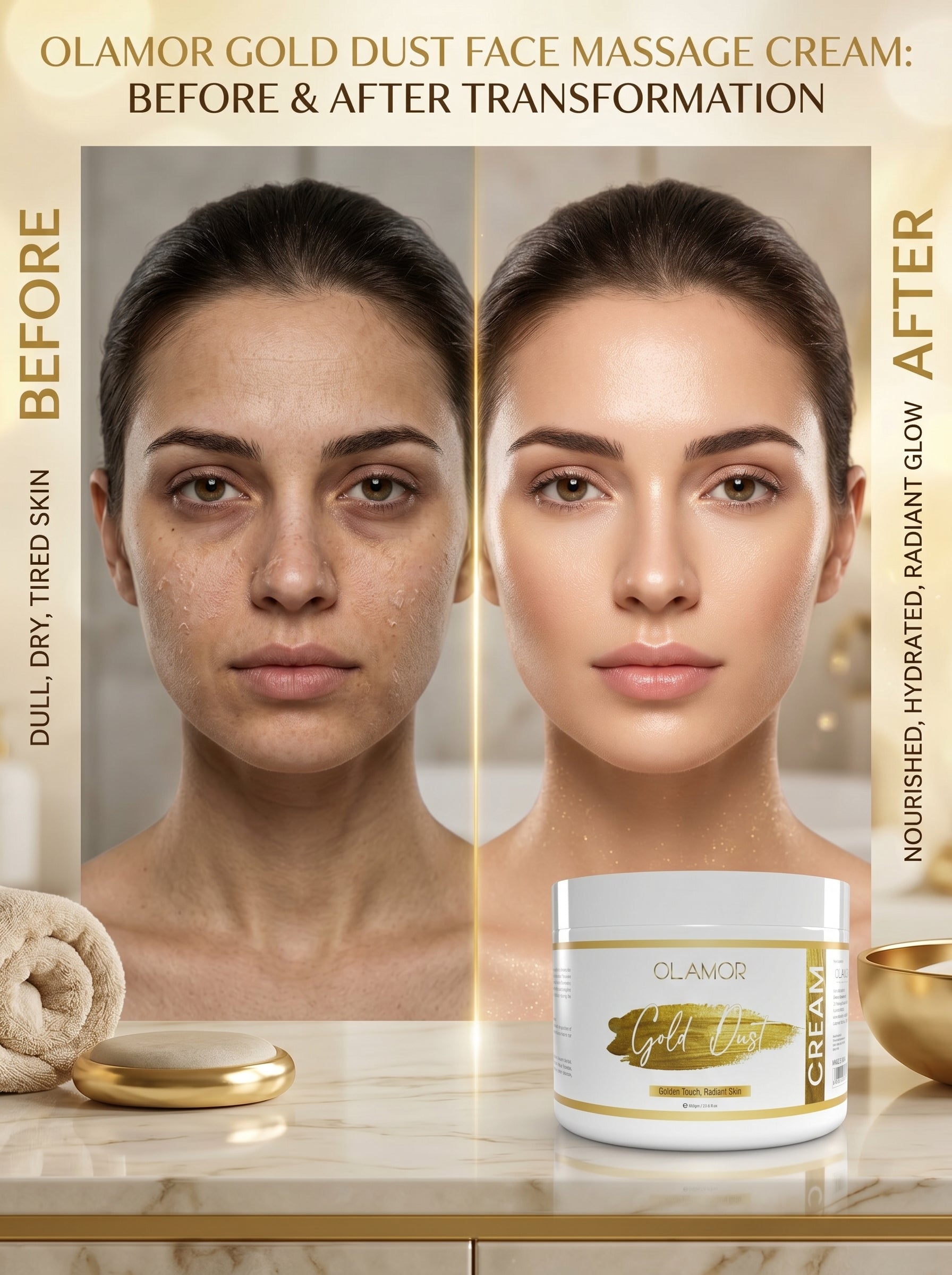 OLAMOR Gold Dust Face Massage Cream – Skin Brightening & Nourishing Cream 500gm