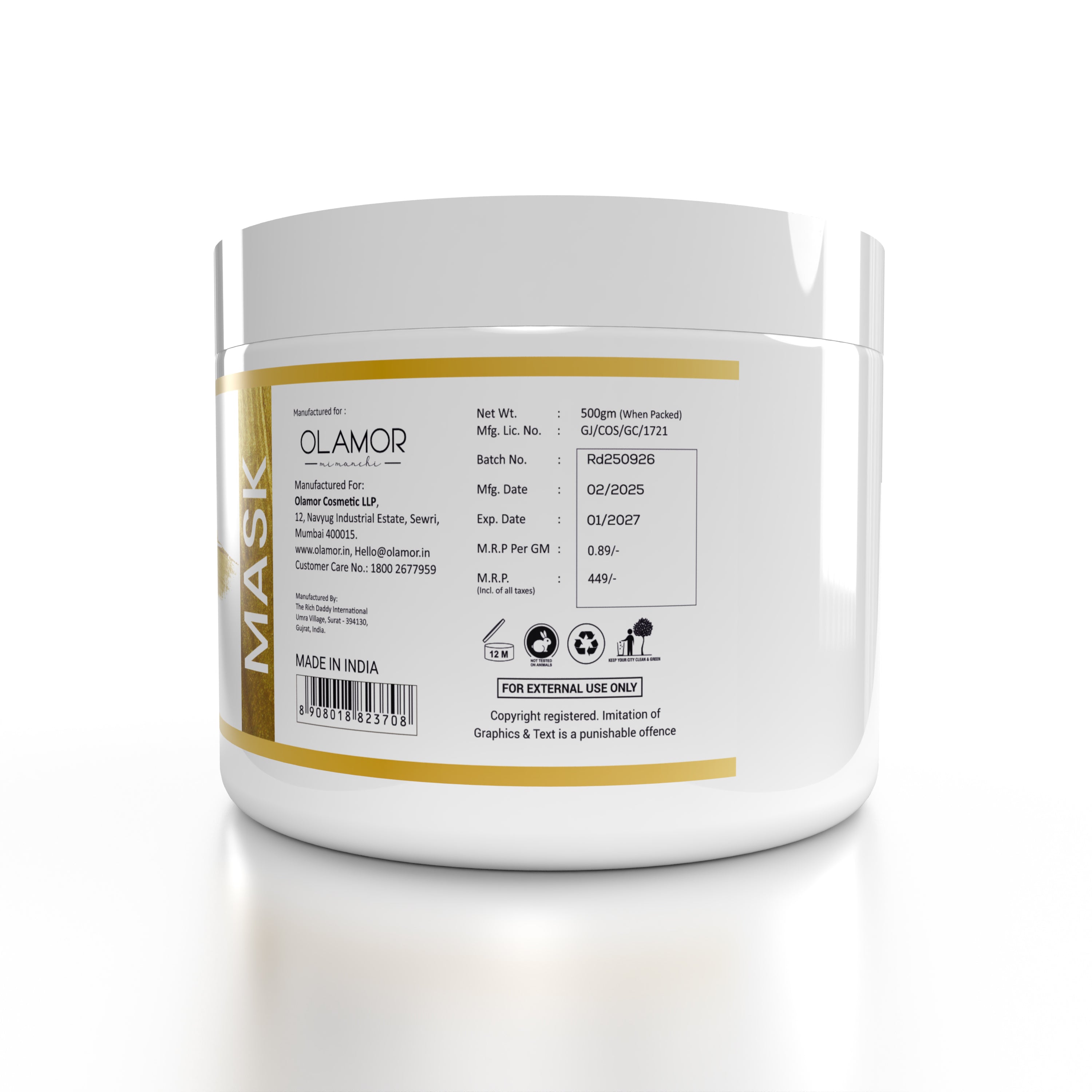 OLAMOR Gold Dust Face Mask – Deep Cleansing & Skin Brightening Glow Pack Face Mask 500gm