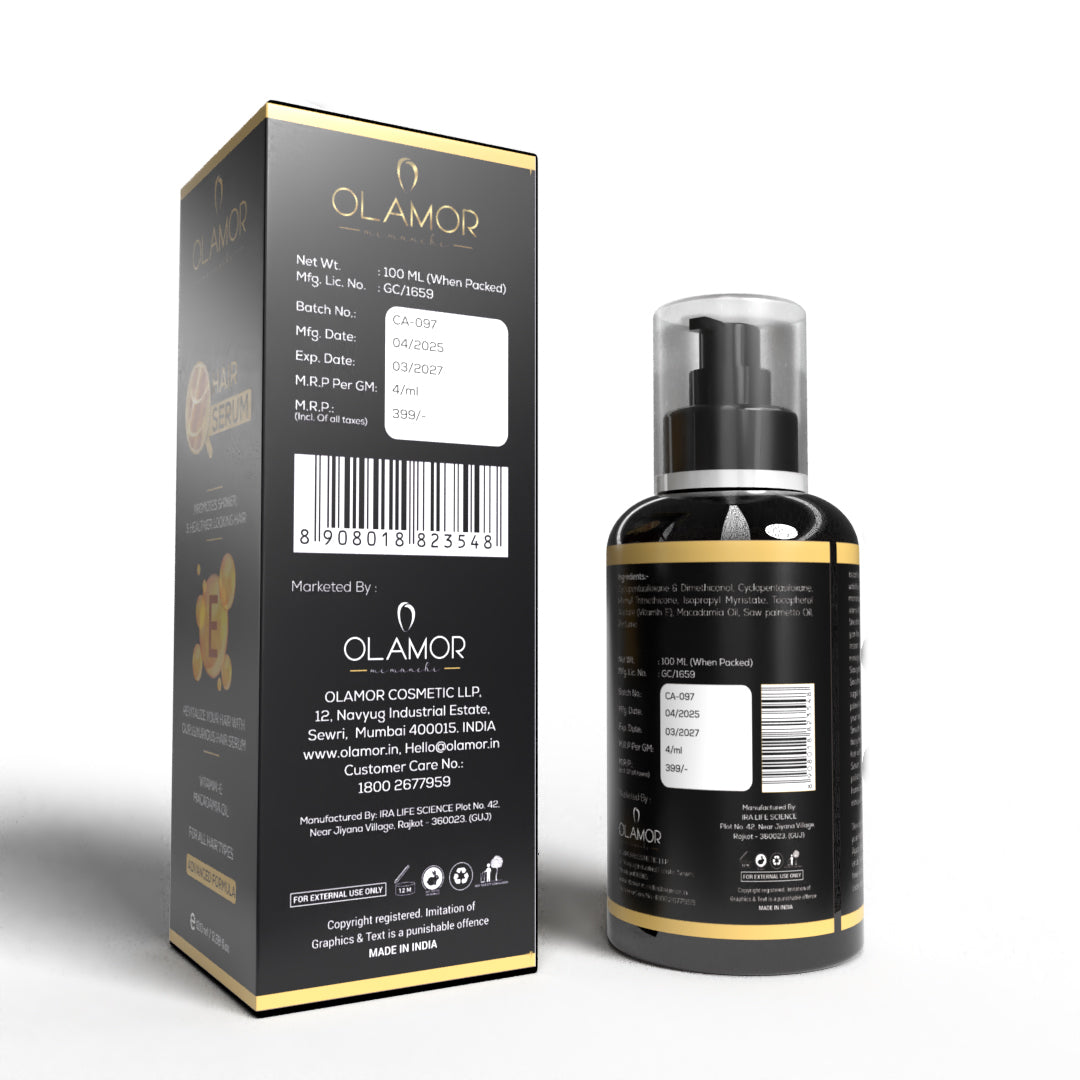 OLAMOR Vitamin-E Hair Serum 100ml & Advanced Sunscreen SPF 50+ 500g Combo | Frizz Control, Hair Nourishment & Broad-Spectrum Sun Protection for Healthy Hair and Radiant Skin