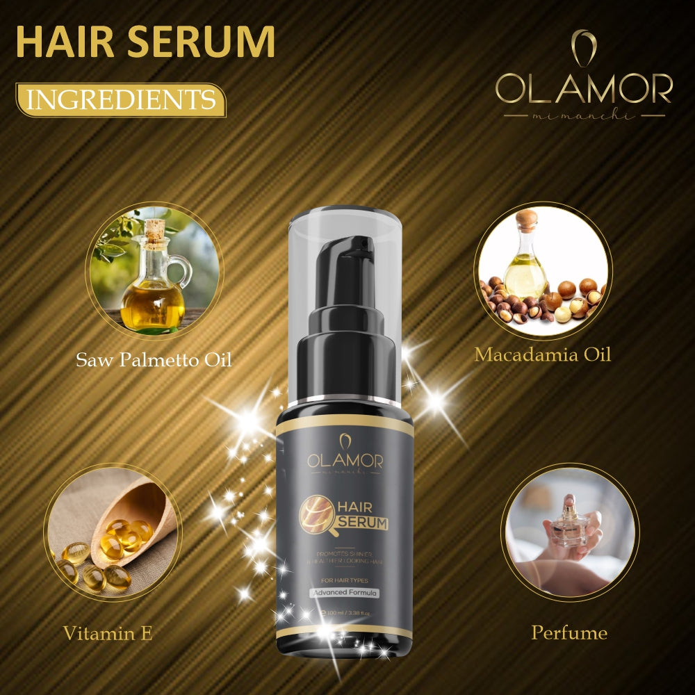OLAMOR Vitamin-E Hair Serum with Macadamia Oil for Frizzy Hair &amp; Healthier Hair Growth - 100ml Ingedients