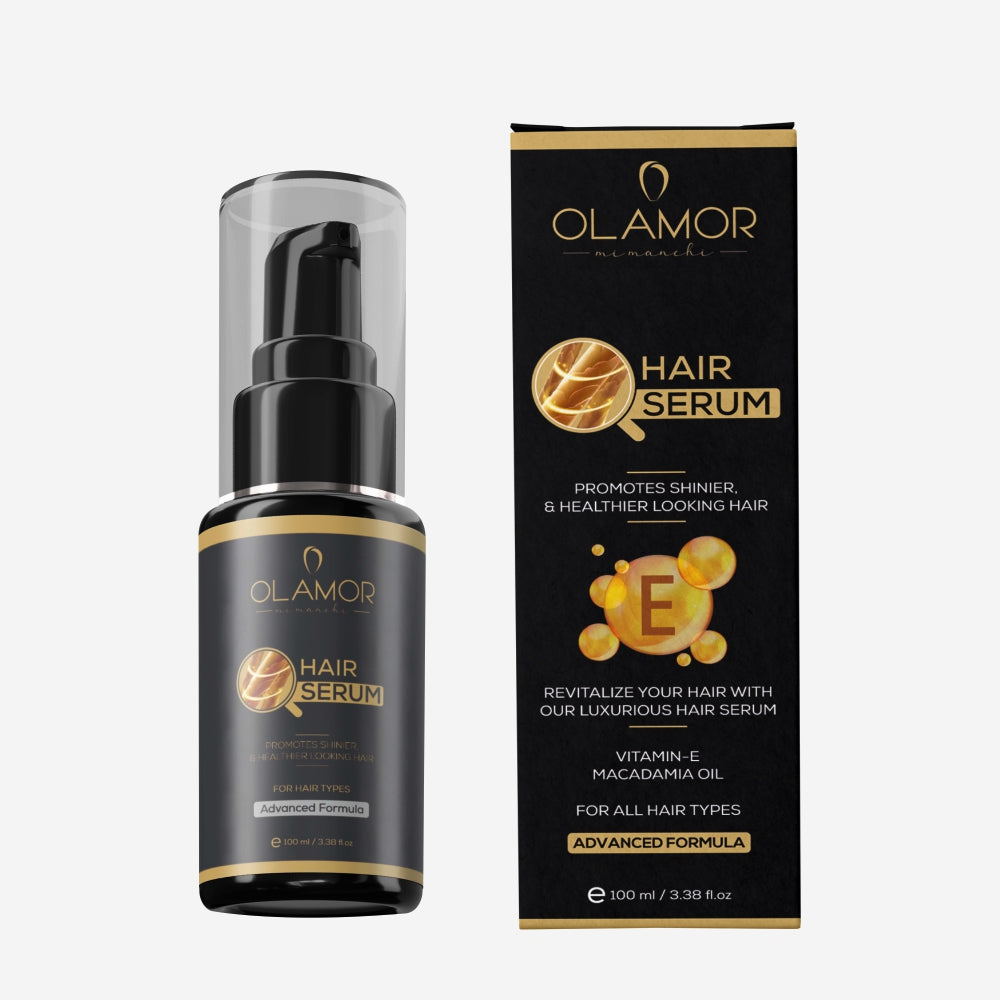 olamor vitamin-e with oil frizzy &amp; healthier growth - 100ml hair serum for thick vitamin healthy macadamia 