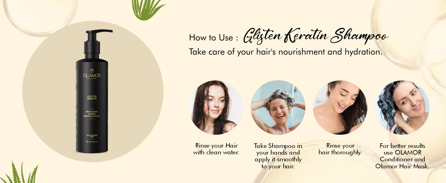 OLAMOR Keratin Intense Hair Damage Repair Shampoo A+ Content How To Use