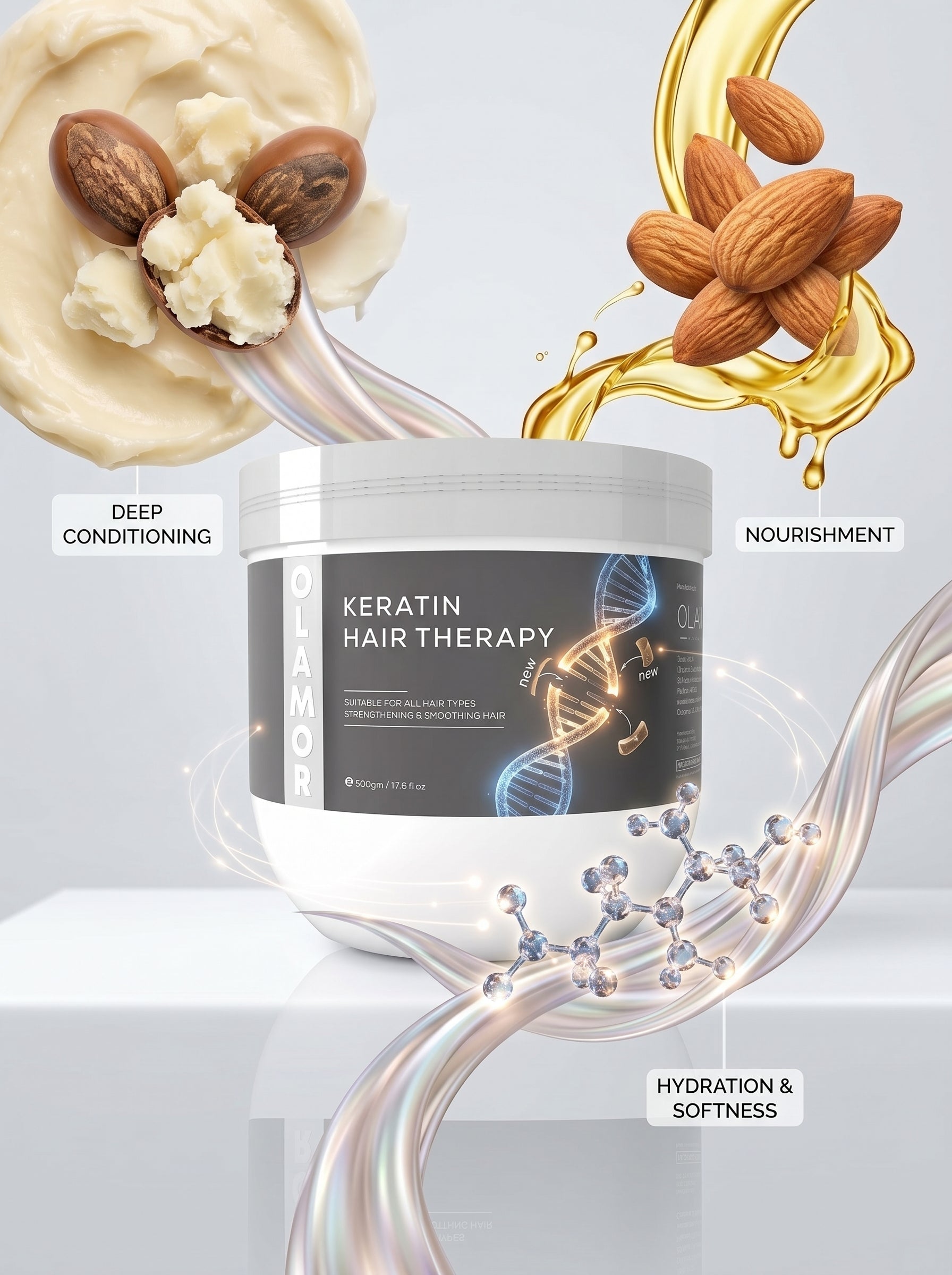 OLAMOR Keratin Hair Repair Combo | Keratin Hair Treatment 500gm + Vitamin-E Hair Serum 100ml for Dry, Damaged & Frizzy Hair