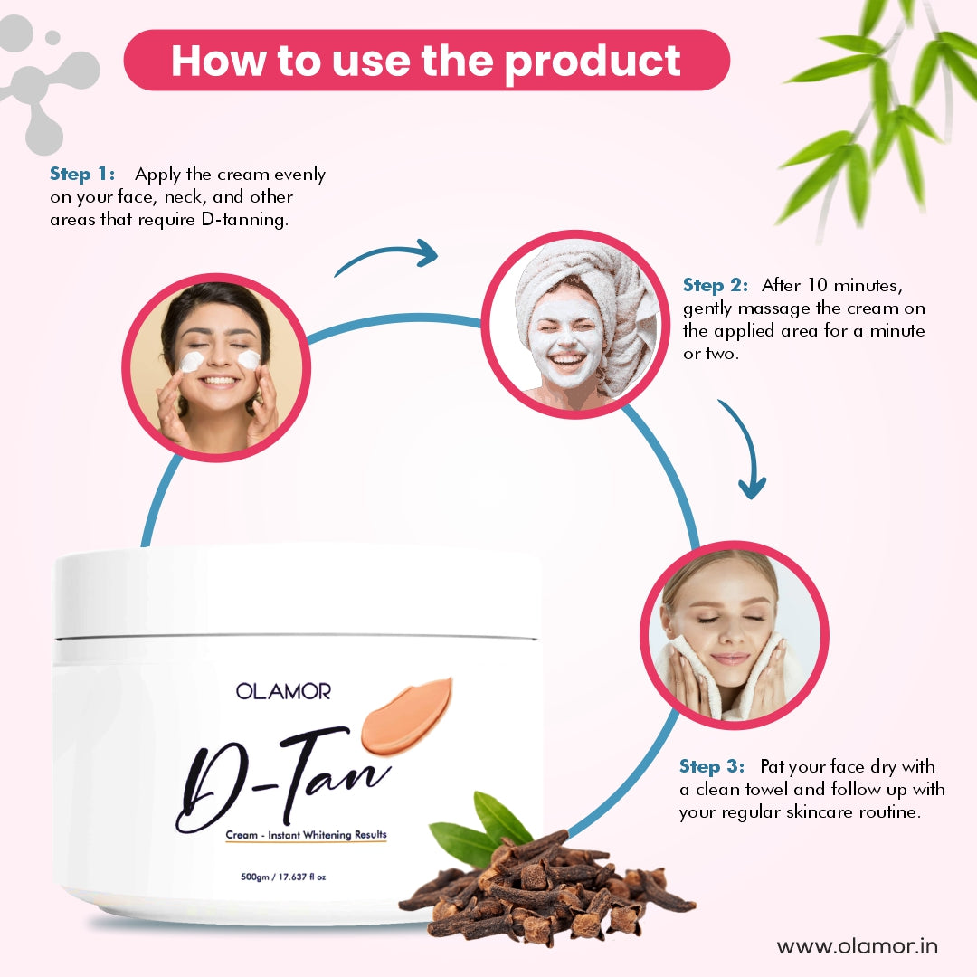 D Tan Face Cream for Tan Removal  Men &amp; Women - 500gm how to use