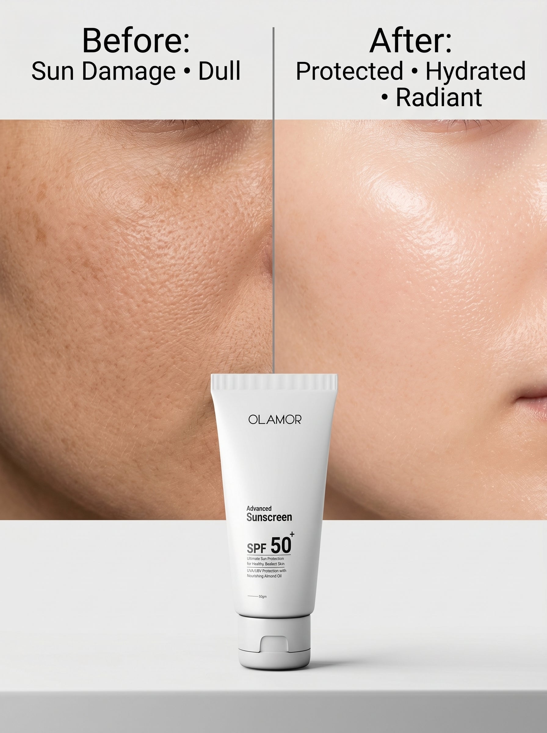 OLAMOR Advanced Sunscreen SPF 50+ 500g |Broad Spectrum UVA/UVB Protection with Vitamin E & Moisture|Lightweight|Non-Greasy Sunblock for Healthy|Radiant Skin – All Skin Types|Travel Friendly