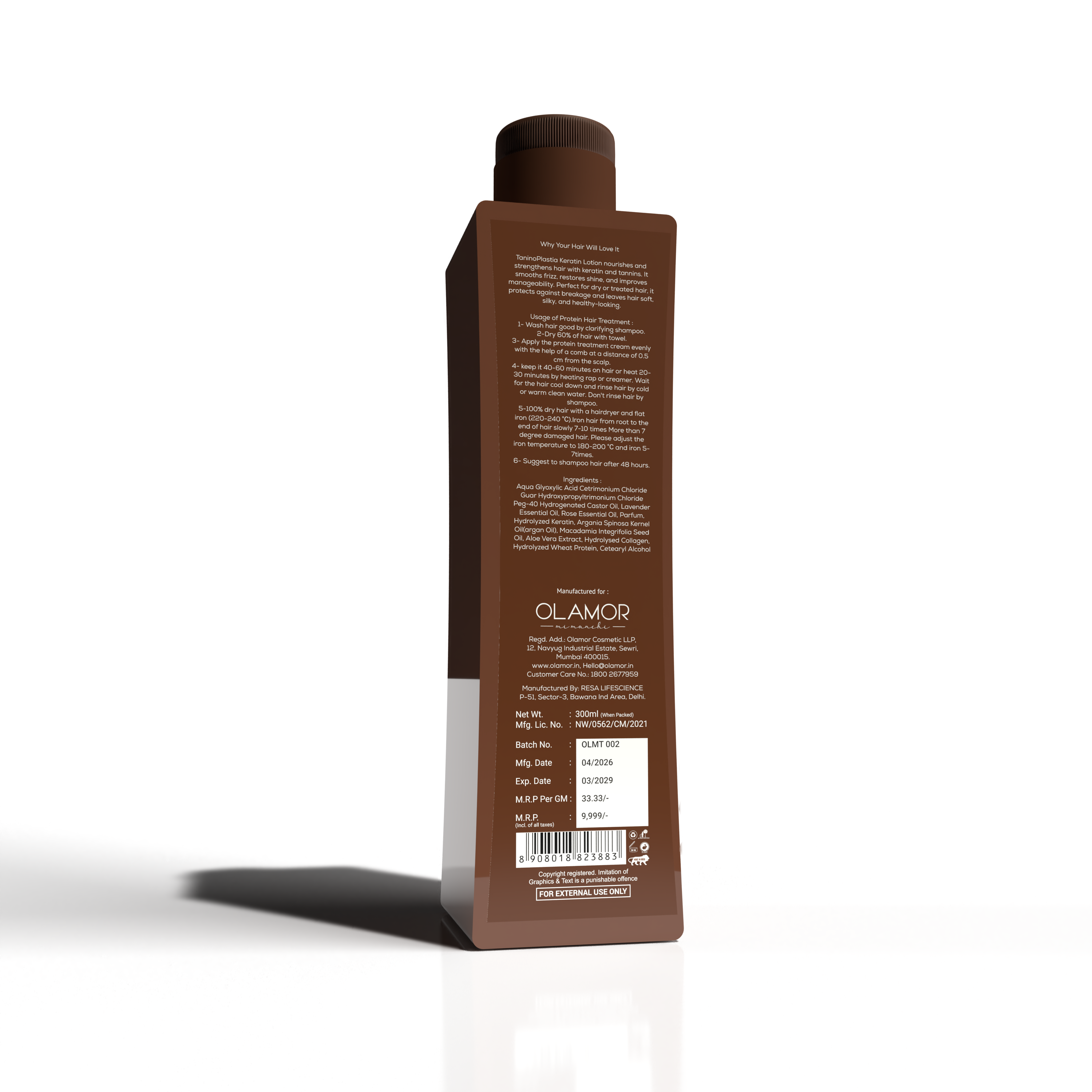 OLAMOR Tanio Plastic Keratin Lotion 300ml |Professional Tanioplastia Smoothing Treatment |Advanced Formaldehyde Free Formula for Permanent Frizz Control Intense Shine & Hair Strengthening
