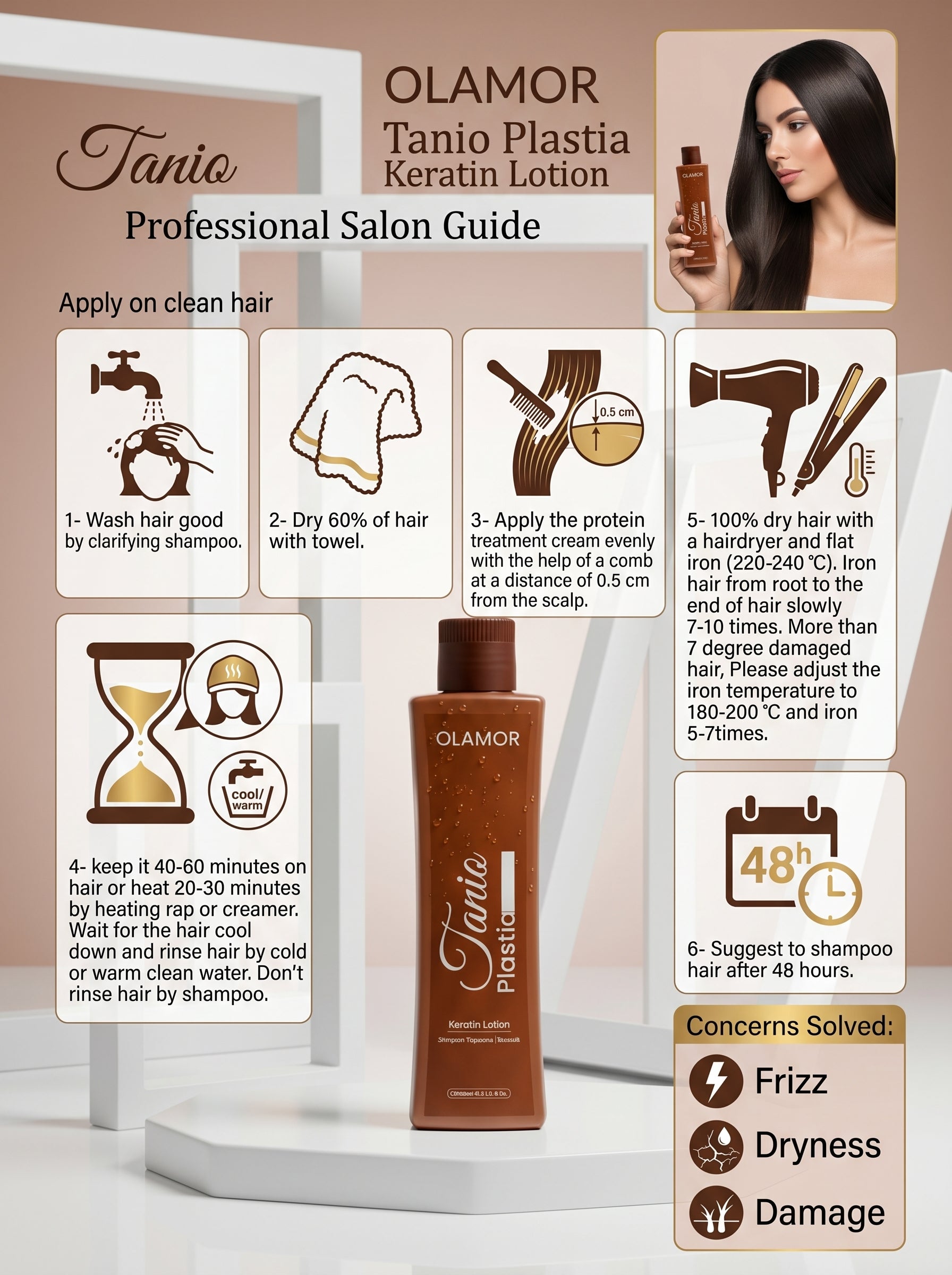 OLAMOR Tanio Plastic Keratin Lotion 300ml |Professional Tanioplastia Smoothing Treatment |Advanced Formaldehyde Free Formula for Permanent Frizz Control Intense Shine & Hair Strengthening