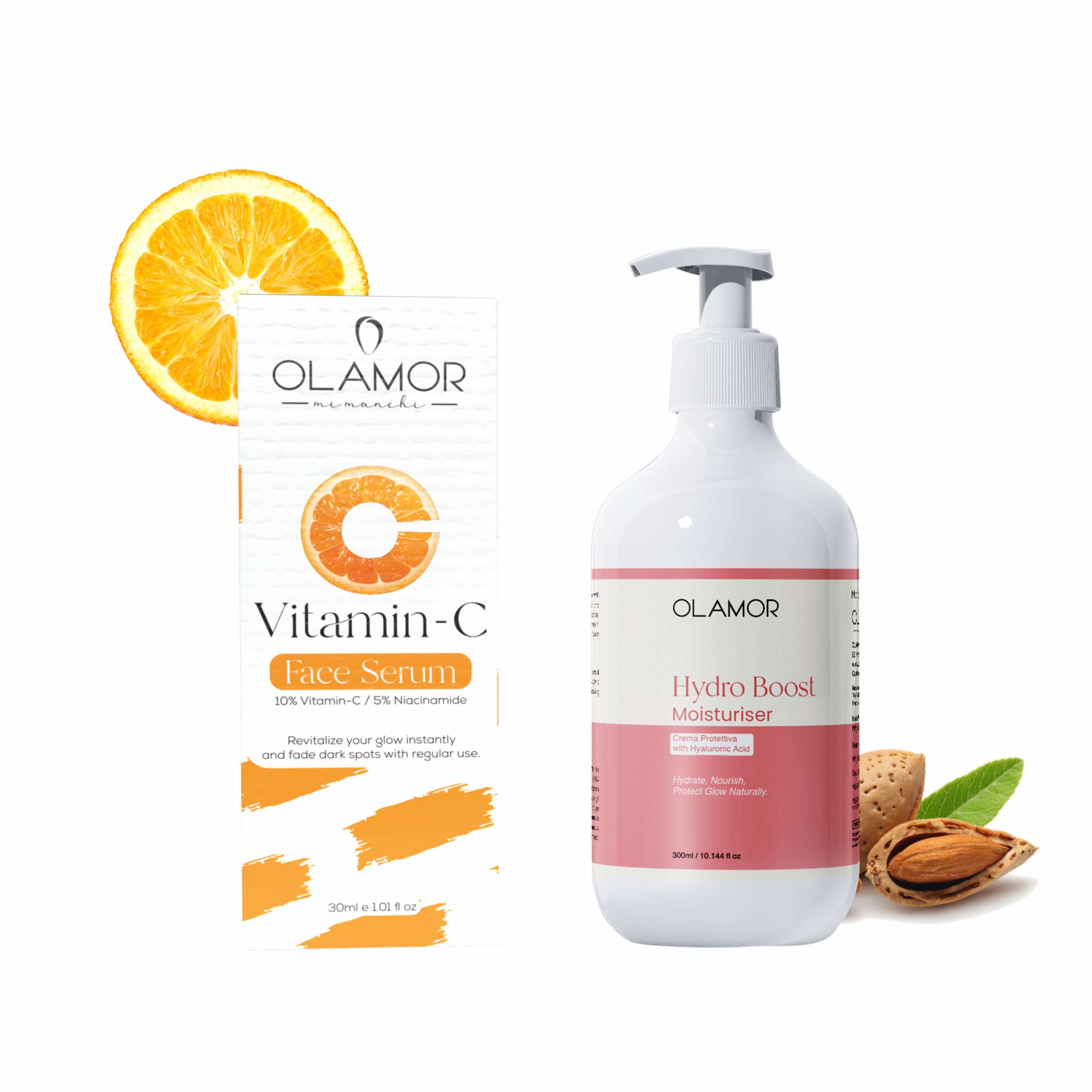 OLAMOR Daily Skincare Duo | Vitamin C Face Serum + Hydro Boost Face & Body Moisturizer