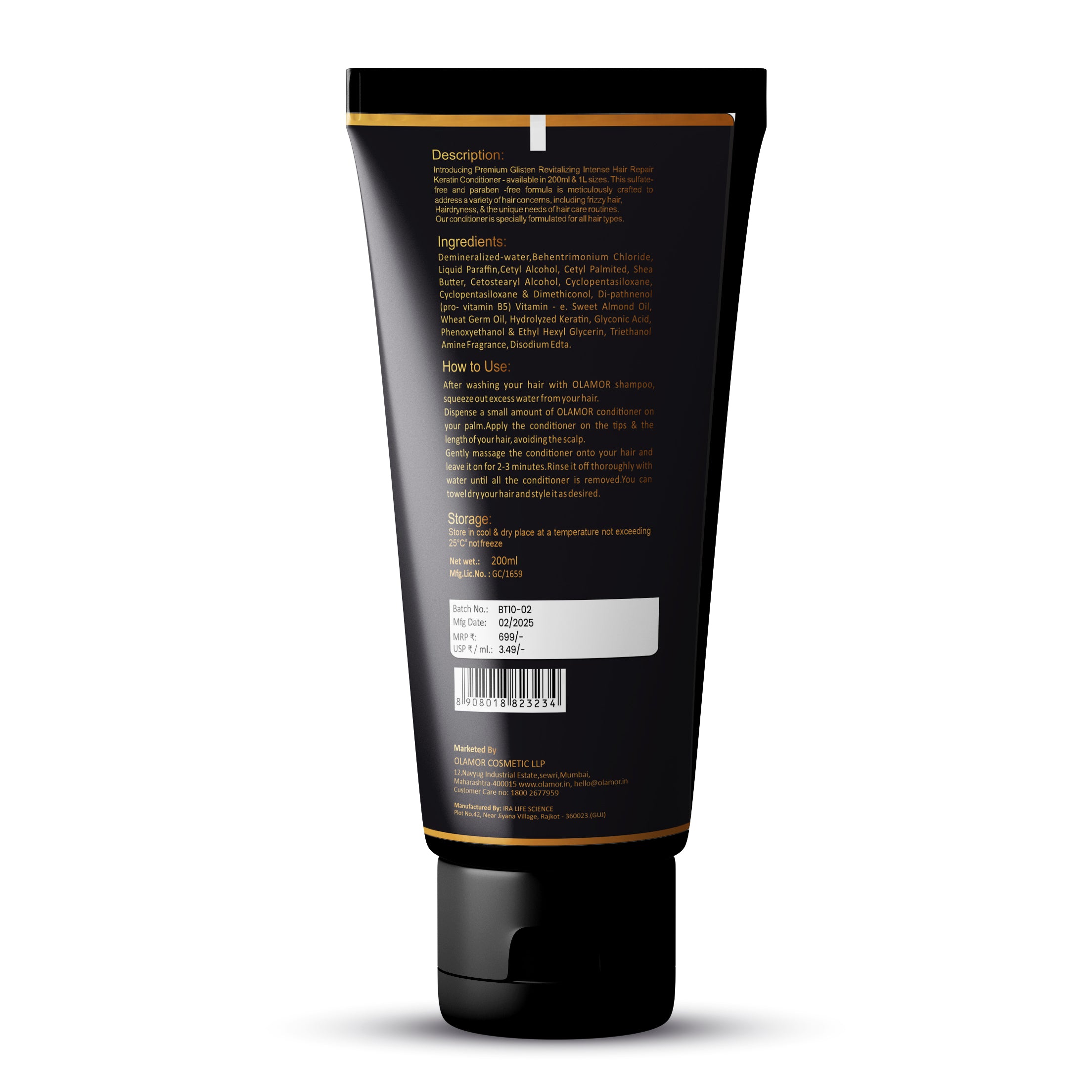 OLAMOR Glisten Keratin Conditioner 200ml | Intense Hair Damage Repair & Deep Nourishment | Smooth, Frizz Control & Shine
