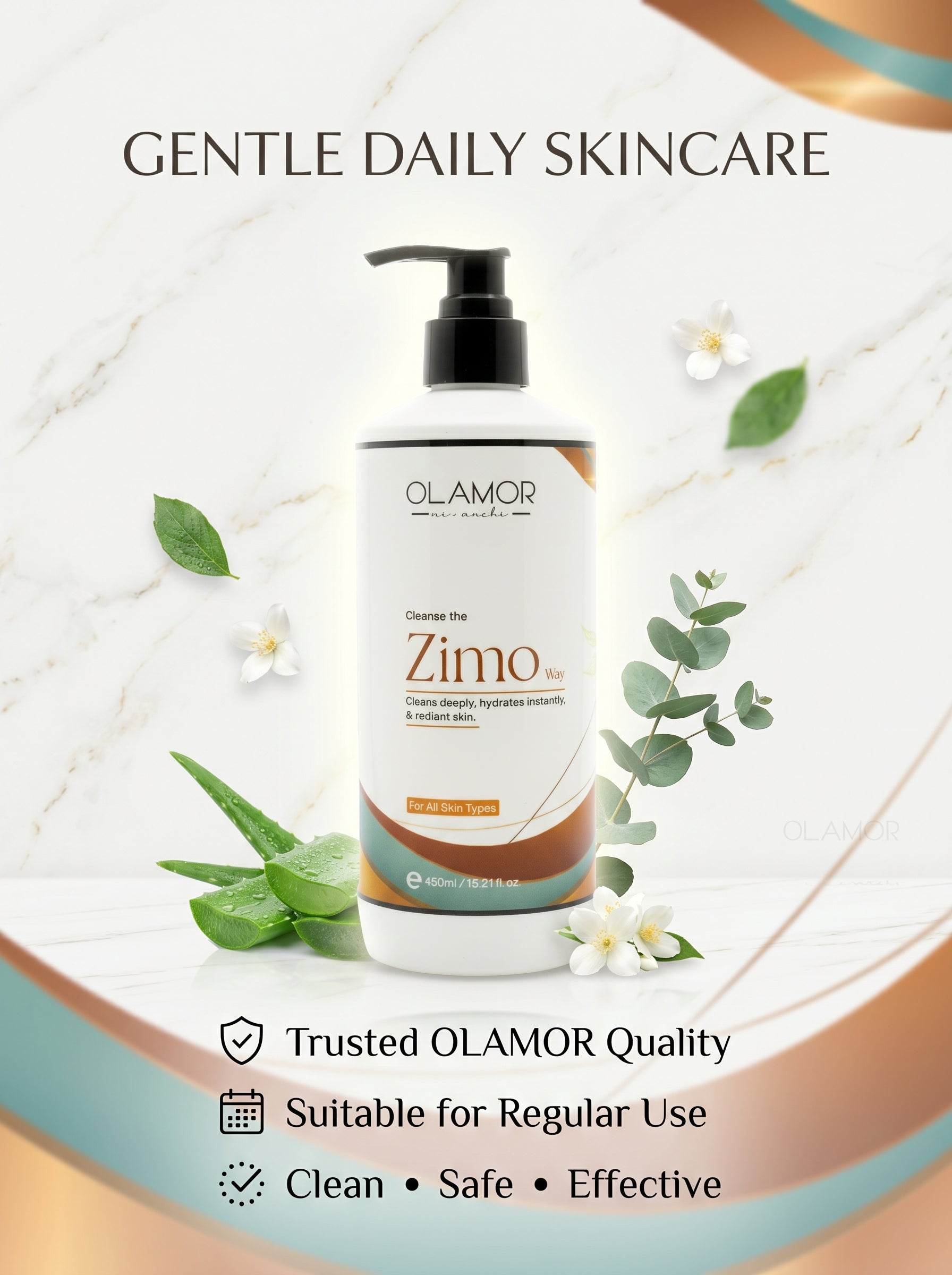 OLAMOR Zimo Cleansing Milk 450ml|Deep Cleansing & Hydrating Formula for All Skin Types|Gently Removes Dirt Makeup & Impurities for Soft Refreshed Skin|Daily Nourishing Face Wash & Moisturizer