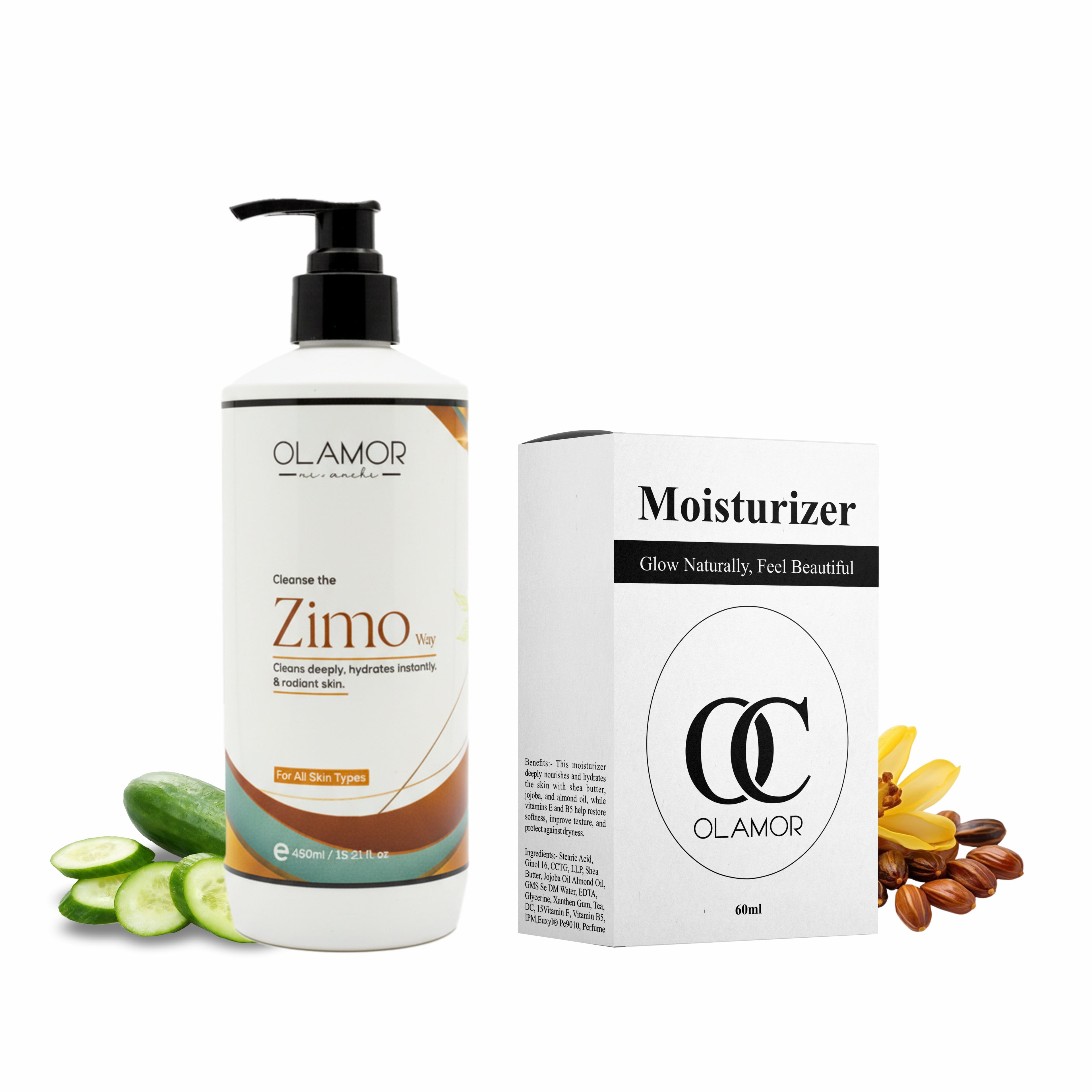 OLAMOR Daily Skincare Duo | Pink Oval Face Moisturizer + Zimo Cleansing Milk