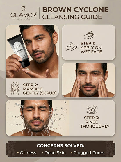 OLAMOR Brown Cyclone Face Wash 100ml | Deep Cleansing &amp; Oil Control Face Cleanser | Removes Dirt, Pollution &amp; Excess Oil | Bright &amp; Fresh Skin for Men &amp; Women