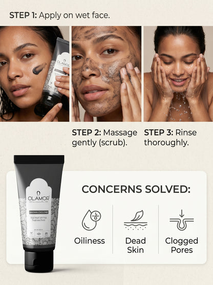 OLAMOR Brown Cyclone Face Wash 100ml | Deep Cleansing &amp; Oil Control Face Cleanser | Removes Dirt, Pollution &amp; Excess Oil | Bright &amp; Fresh Skin for Men &amp; Women