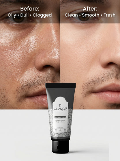 OLAMOR Brown Cyclone Face Wash 100ml | Deep Cleansing &amp; Oil Control Face Cleanser | Removes Dirt, Pollution &amp; Excess Oil | Bright &amp; Fresh Skin for Men &amp; Women