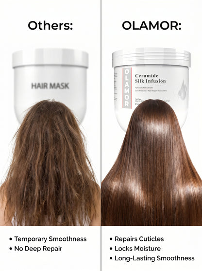 OLAMOR Ceramide Silk Infusion Hair Spa Ideal for color- Treated &amp; Chemically Treated Hair 500GM