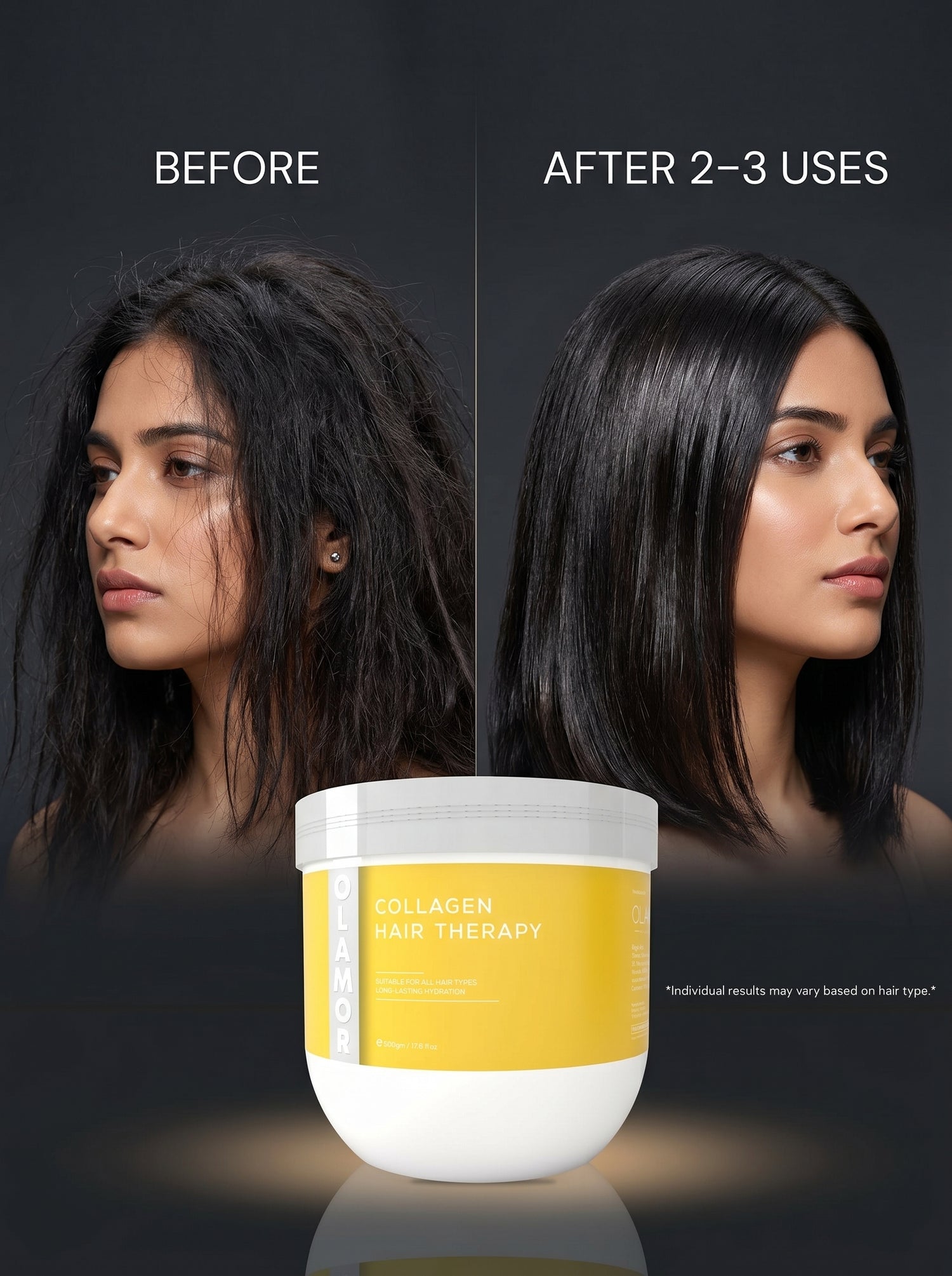 OLAMOR Eliminar Anti-Dandruff Shampoo 300ml &amp; Collagen Strengthening Hair Therapy 500gm Combo | Flake Control, Deep Cleansing &amp; Hair Strengthening for Healthy, Nourished Hair