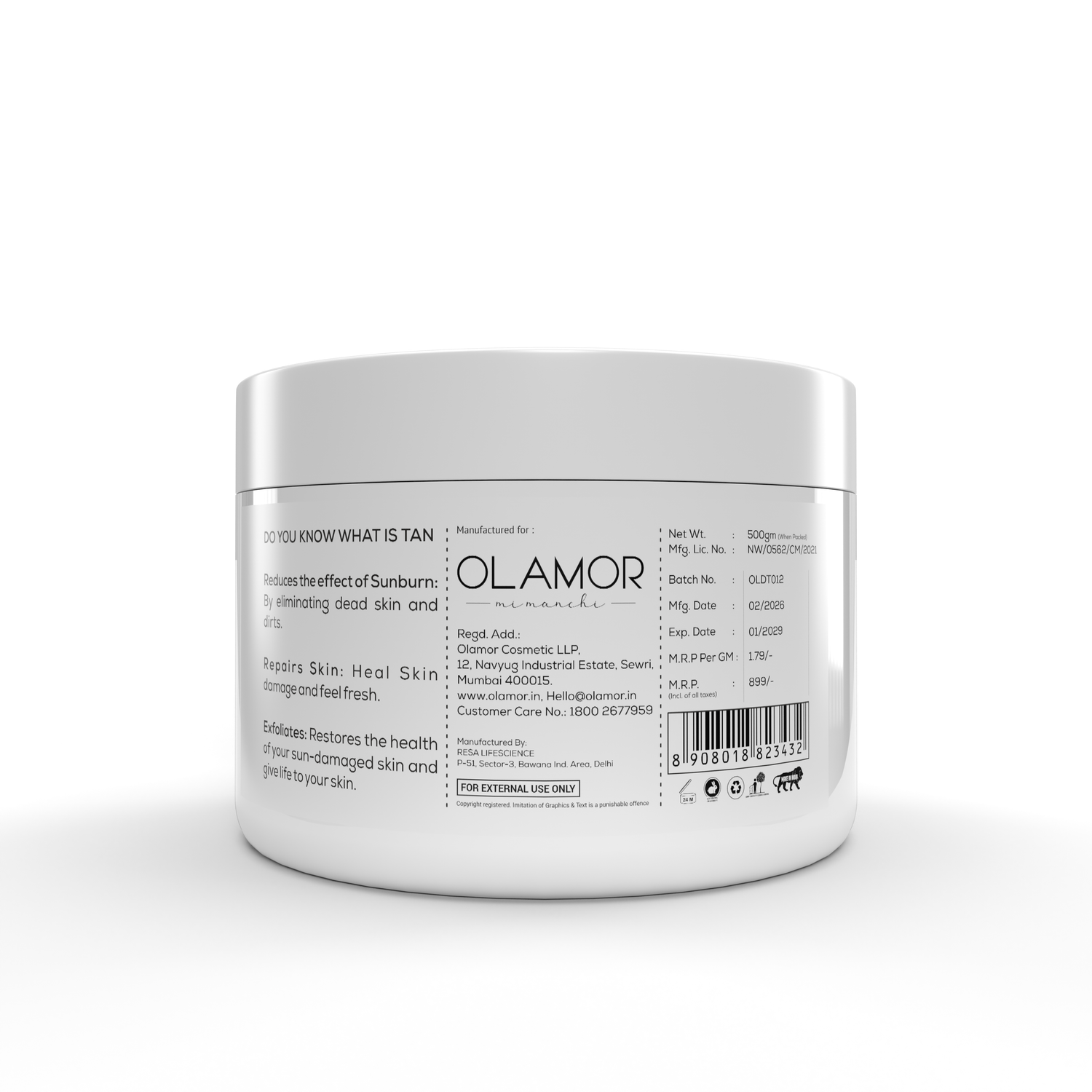 OLAMOR D-Tan Instant Brightening Treatment Cream | Removes Tan, Evens Skin Tone &amp; Restores Natural Glow | Salon Professional 500g