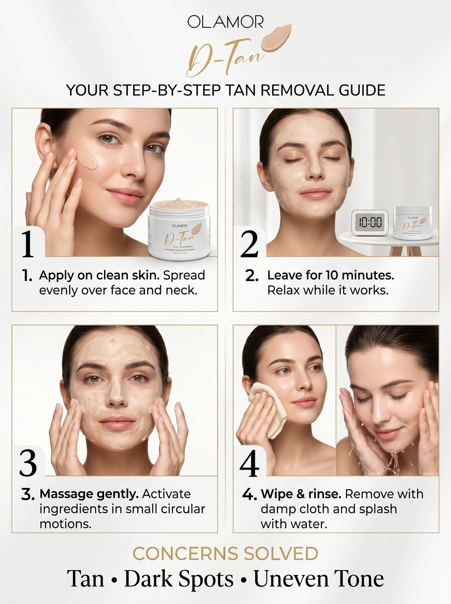OLAMOR D-Tan Instant Brightening Treatment Cream | Removes Tan, Evens Skin Tone &amp; Restores Natural Glow | Salon Professional 500g