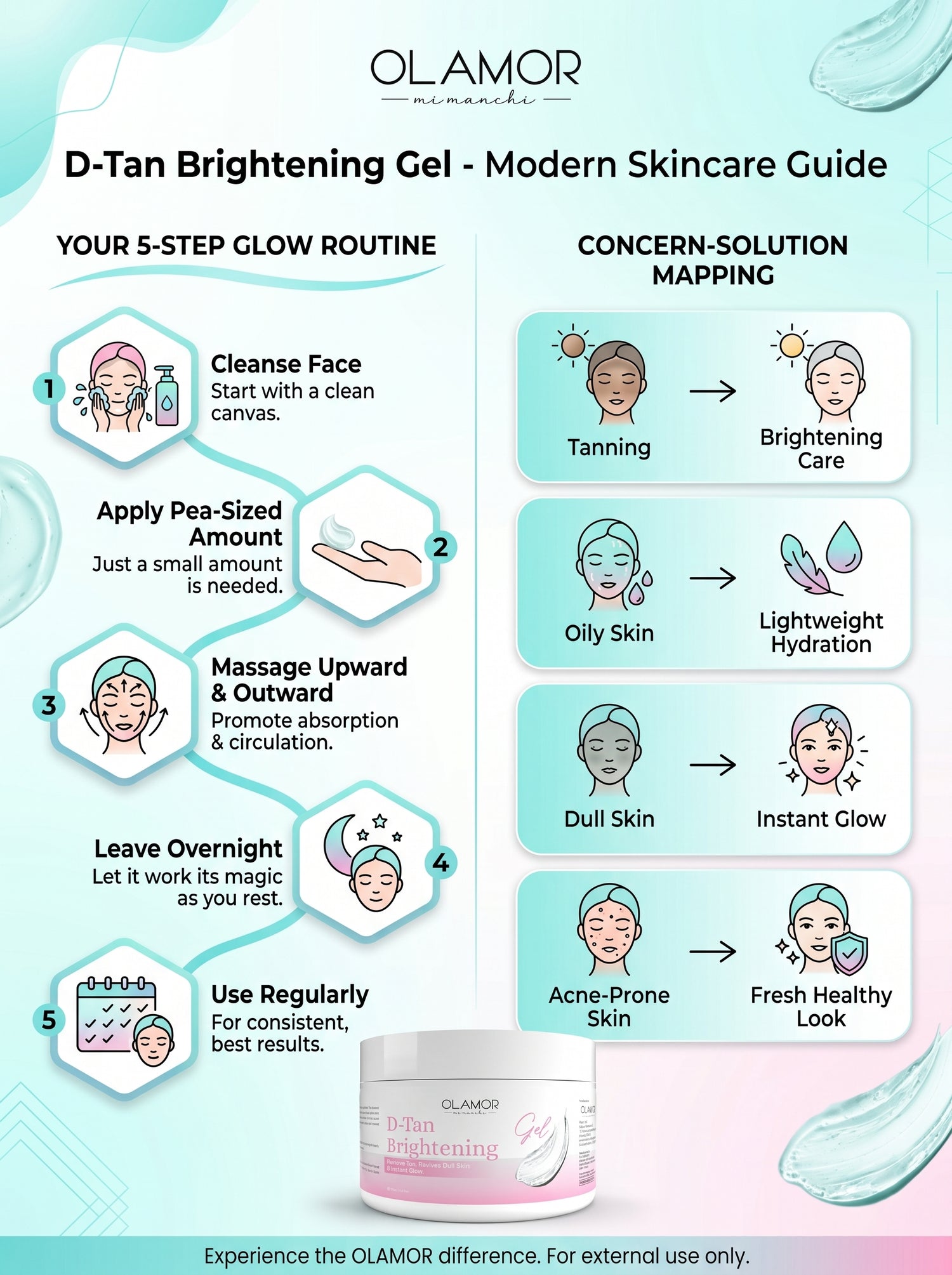 OLAMOR D-Tan Brightening Gel  – Lightweight Tan Removal &amp; Skin Hydration Gel 200gm