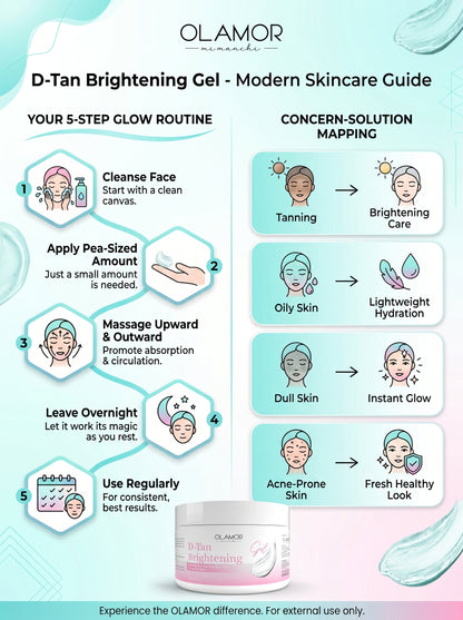 OLAMOR D-Tan Brightening Gel  – Lightweight Tan Removal &amp; Skin Hydration Gel 200gm