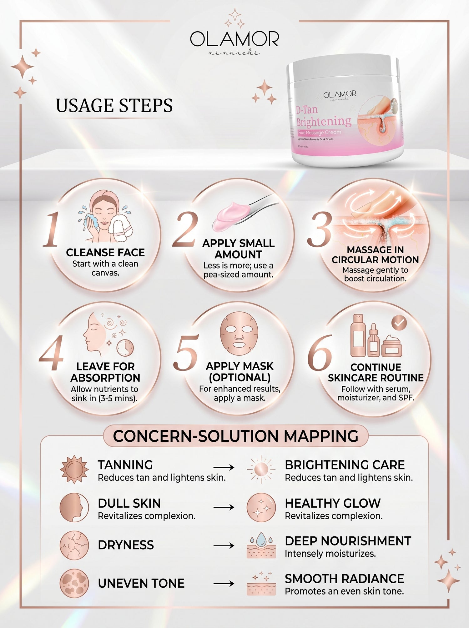 OLAMOR D-Tan Brightening Face Massage Cream – Tan Removal &amp; Skin Glow Cream 200gm