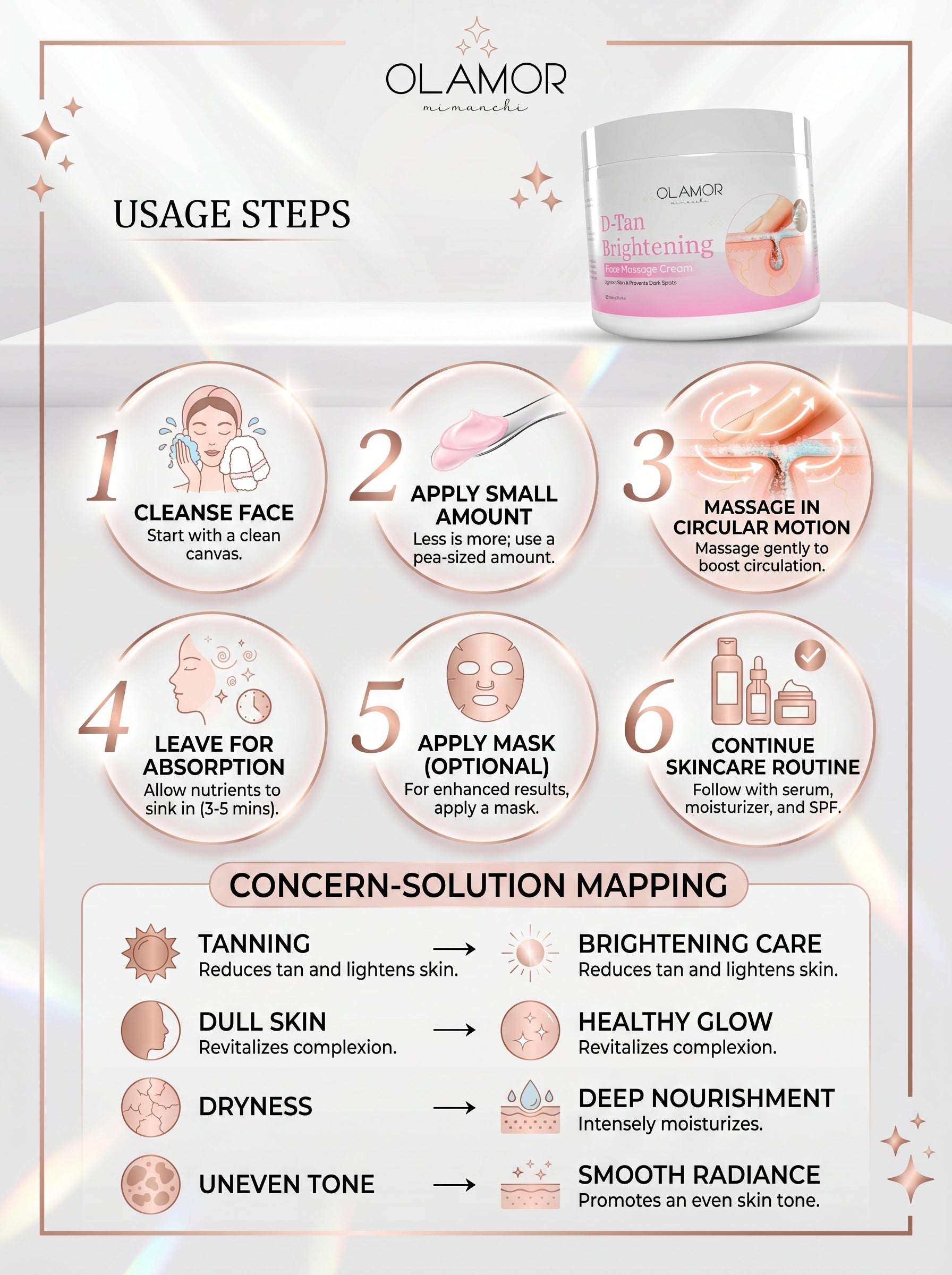 OLAMOR D-Tan Brightening Face Massage Cream – Tan Removal &amp; Skin Glow Cream 200gm