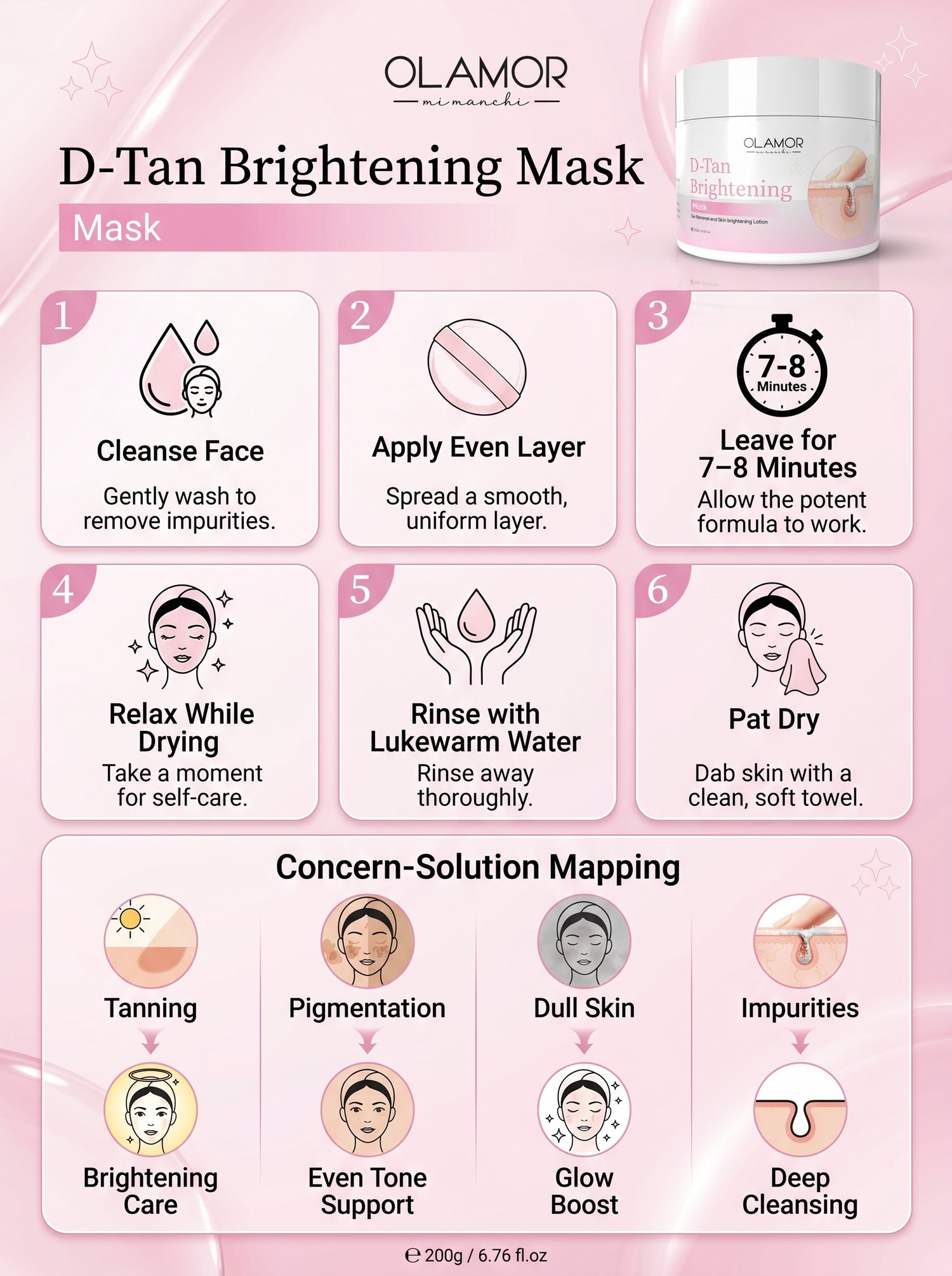 OLAMOR D-Tan Brightening Face Mask – Deep Cleansing &amp; Tan Removal Glow Pack Face Mask 200gm