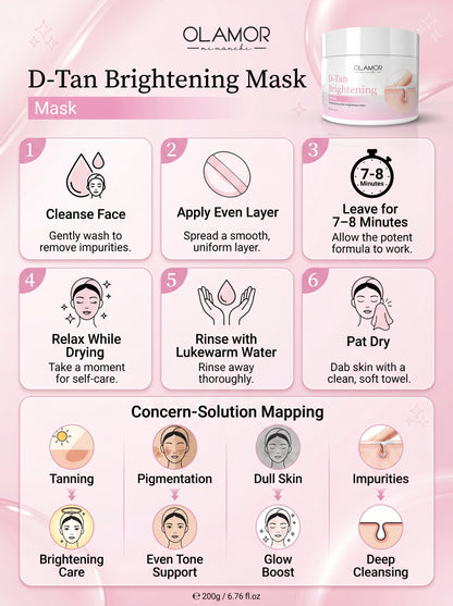 OLAMOR D-Tan Brightening Face Mask – Deep Cleansing &amp; Tan Removal Glow Pack Face Mask 200gm