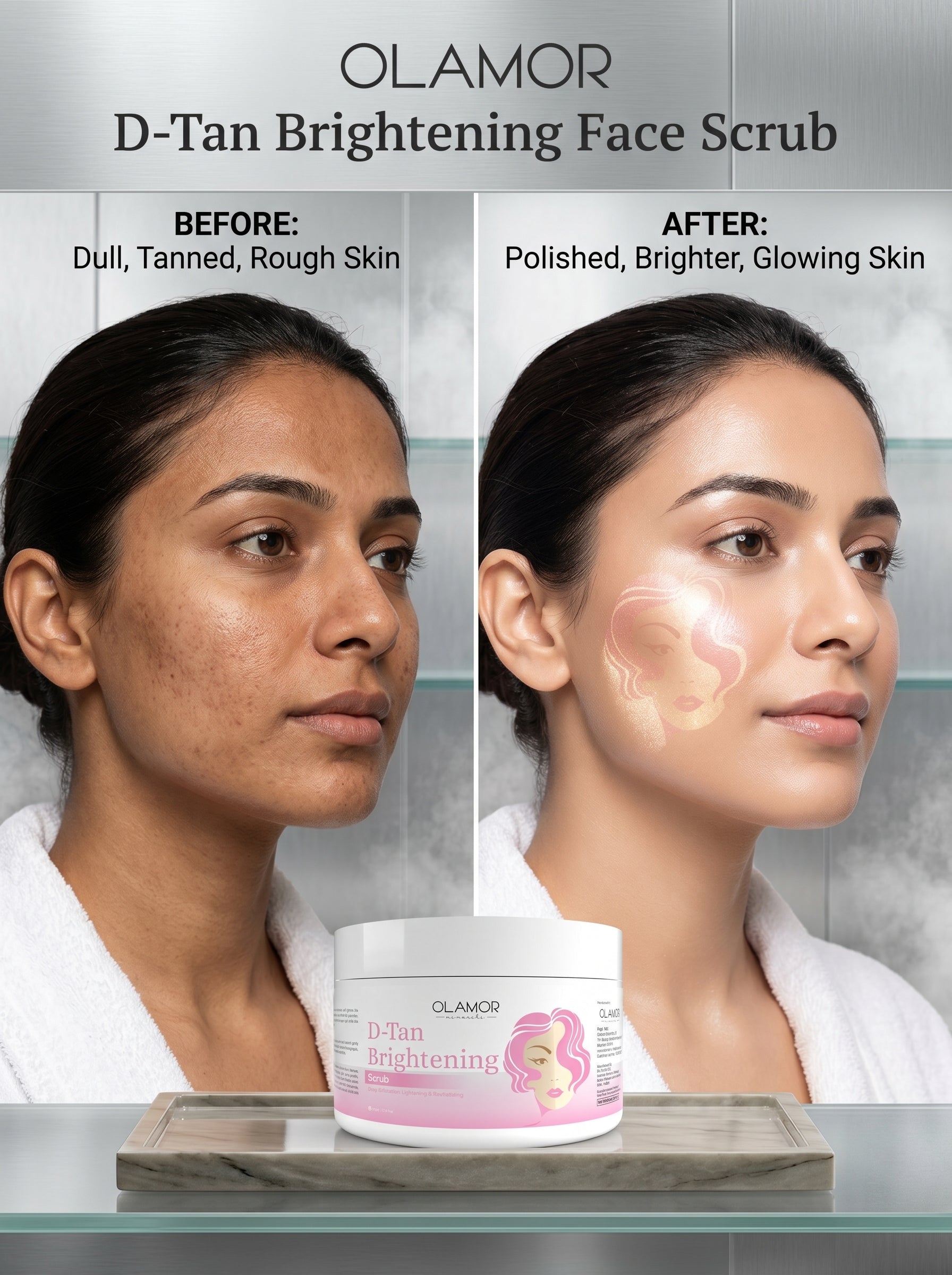 OLAMOR D-Tan Brightening Face Scrub – Exfoliating Tan Removal &amp; Skin Polish Scrub 200gm