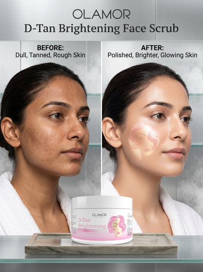 OLAMOR D-Tan Brightening Face Scrub – Exfoliating Tan Removal &amp; Skin Polish Scrub 200gm