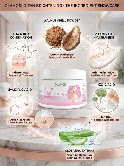 Olamor D-Tan Brightening Series Pack of 4 – Tan Removal &amp; Skin Brightening Combo Kit (200GM Each) for Deep Cleansing, Glow &amp; Smooth Skin
