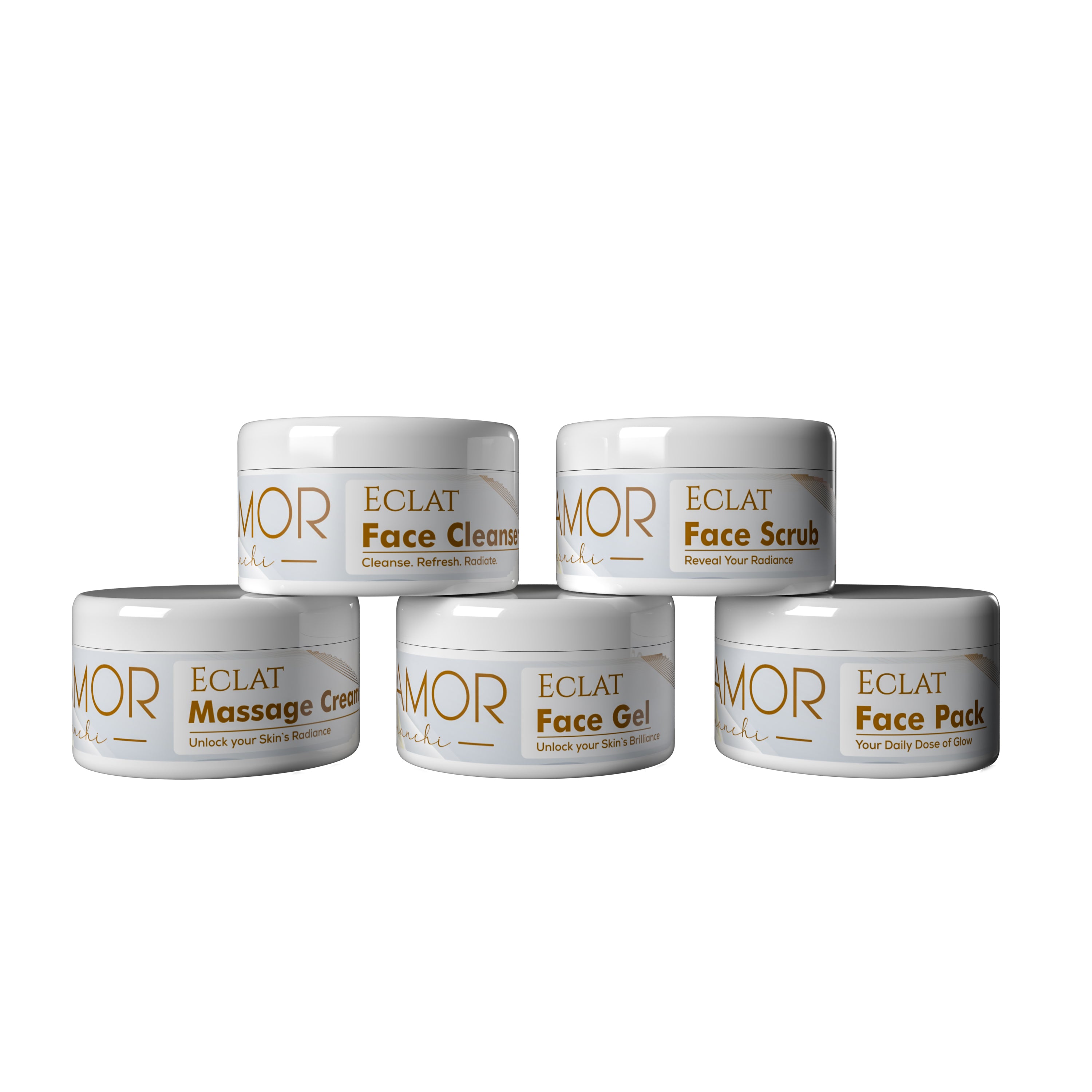 OLAMOR Éclat Pack of 5 Daily Skincare Essentials | Face Cleanser, Gel, Scrub, Cream &amp; Face Pack
