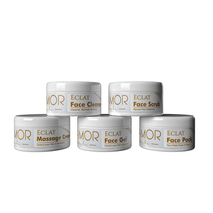 OLAMOR Éclat Pack of 5 Daily Skincare Essentials | Face Cleanser, Gel, Scrub, Cream &amp; Face Pack