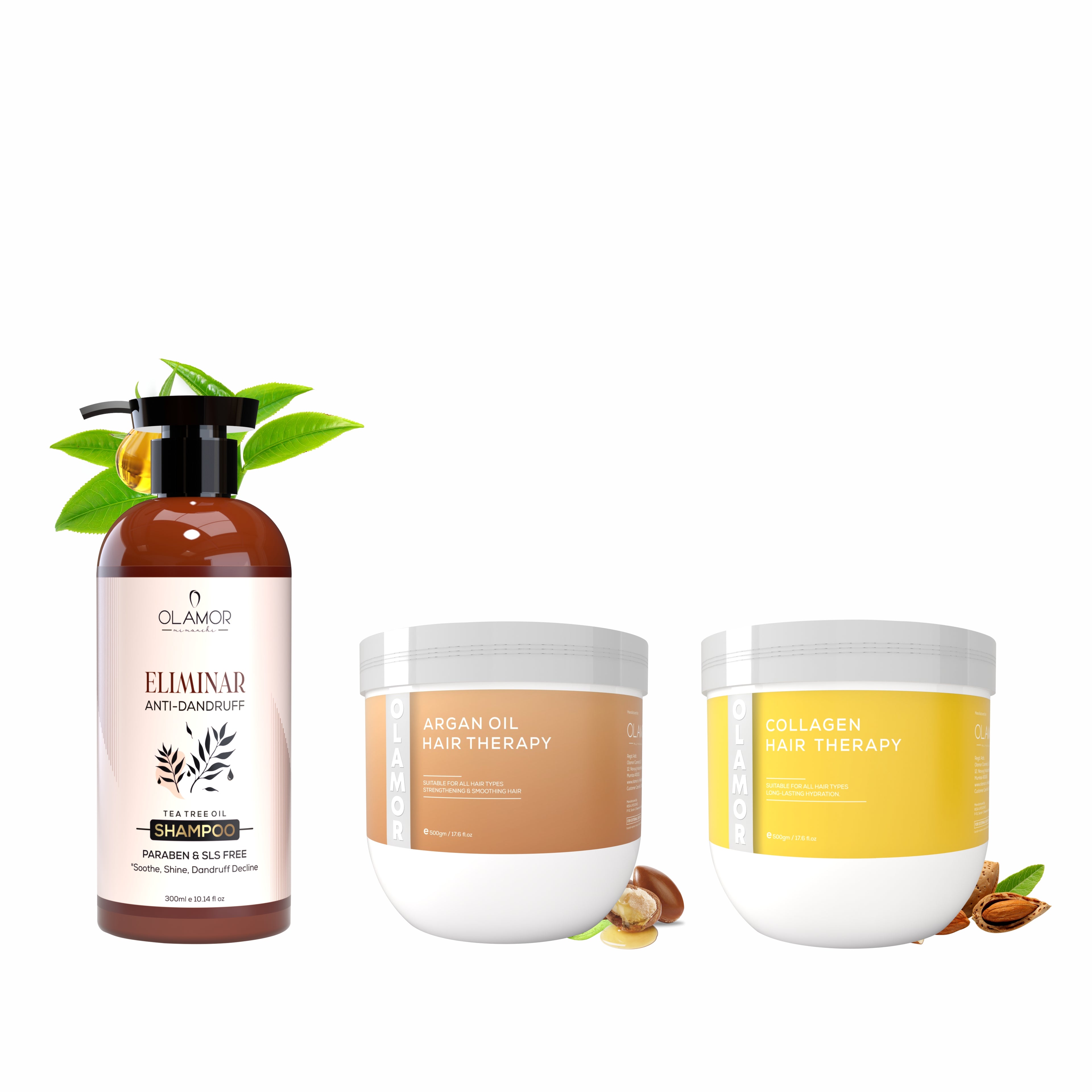 OLAMOR Anti-Dandruff &amp; Hair Repair Combo | Eliminar Shampoo 300ml + Argan Oil Strengthening Hair Therapy 500gm x 2 for Healthy, Strong &amp; Frizz-Free Hair