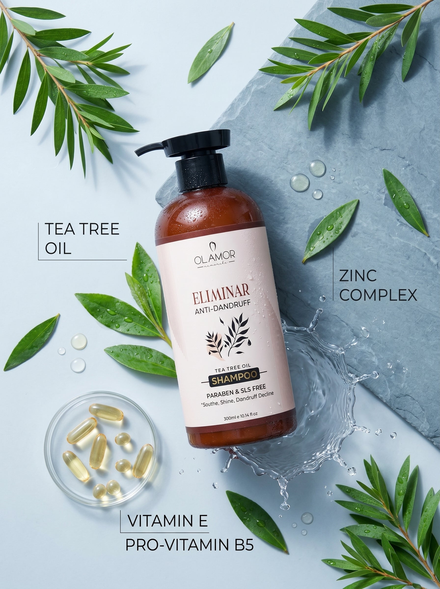 OLAMOR Eliminar Anti-Dandruff Shampoo 300ml &amp; Collagen Strengthening Hair Therapy 500gm Combo | Flake Control, Deep Cleansing &amp; Hair Strengthening for Healthy, Nourished Hair