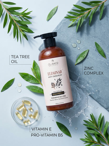 OLAMOR Eliminar Anti-Dandruff Shampoo 300ml &amp; Collagen Strengthening Hair Therapy 500gm Combo | Flake Control, Deep Cleansing &amp; Hair Strengthening for Healthy, Nourished Hair