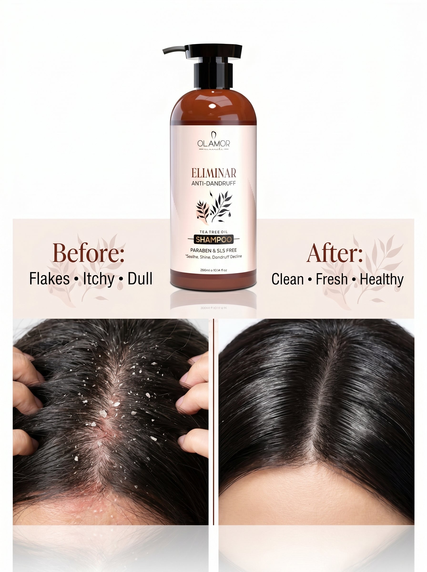 OLAMOR Eliminar Anti-Dandruff Shampoo 300ml &amp; Collagen Strengthening Hair Therapy 500gm Combo | Flake Control, Deep Cleansing &amp; Hair Strengthening for Healthy, Nourished Hair
