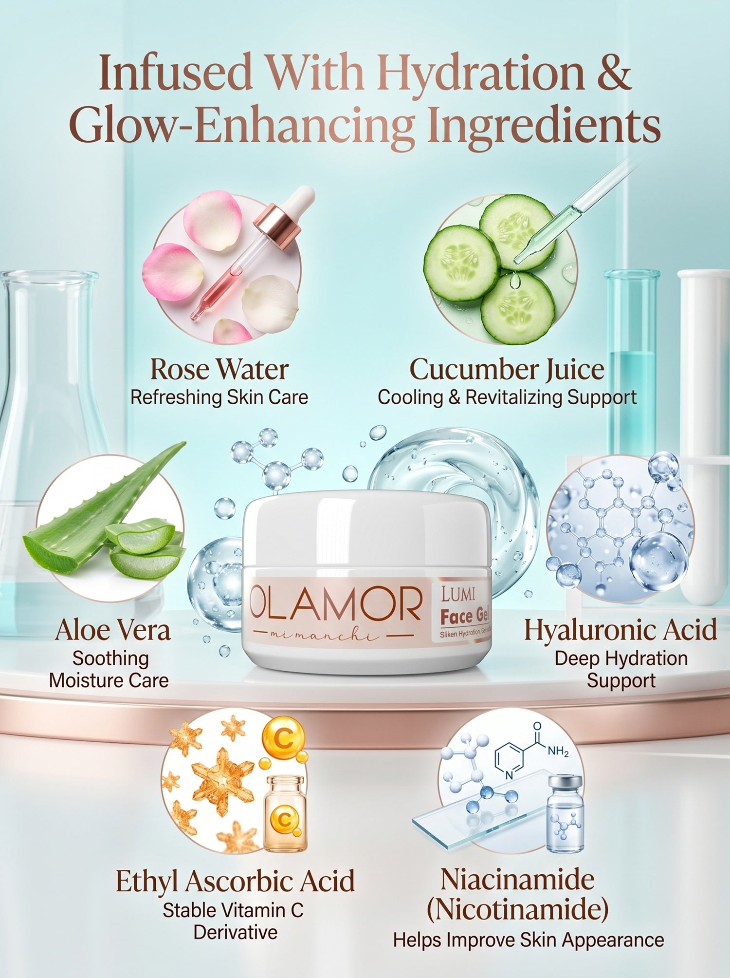 OLAMOR Face Gel 120g + Vitamin C Face Serum 30ml | Hydrating &amp; Radiance Skincare Duo