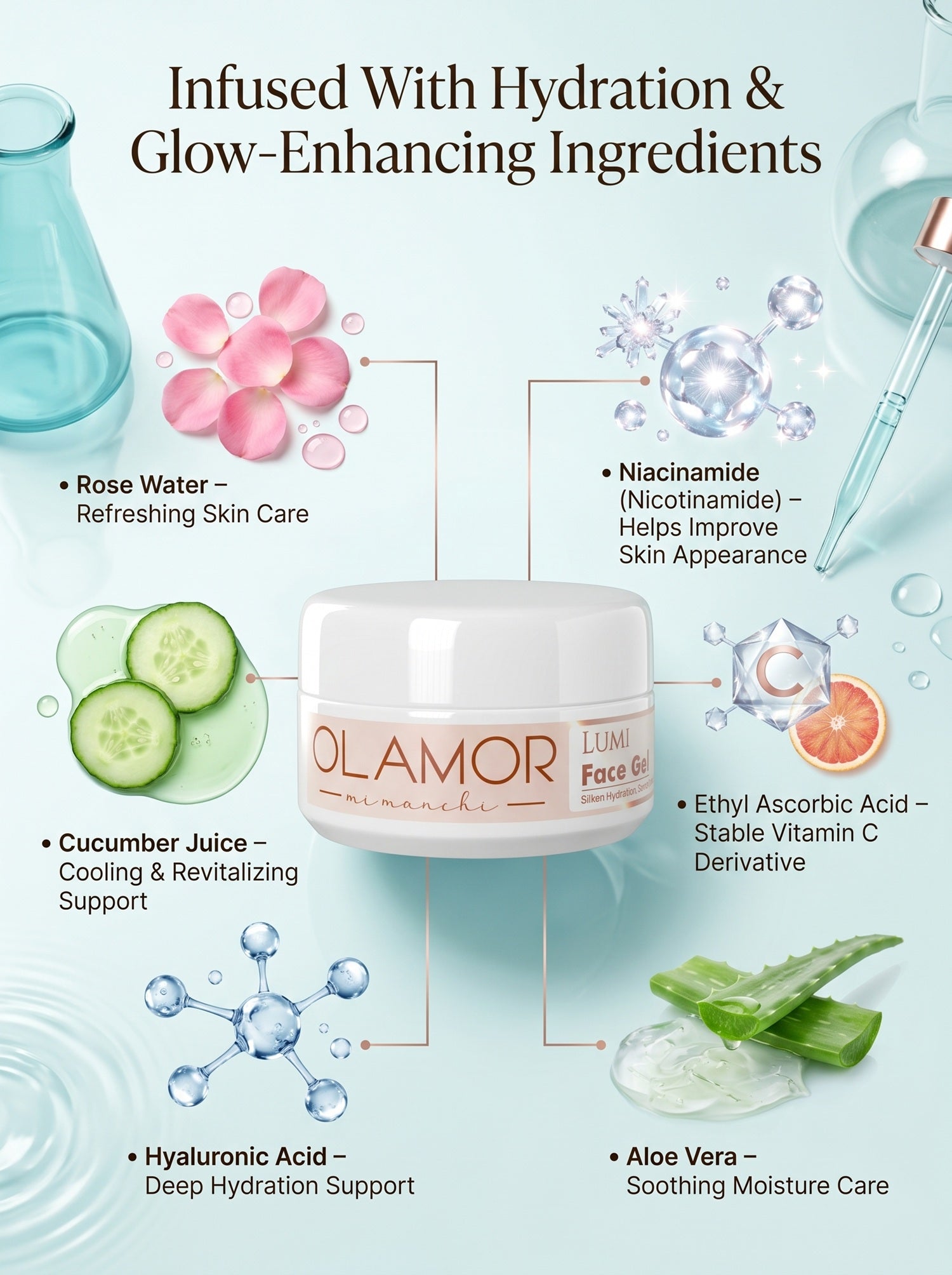 OLAMOR Face Gel 120g + Vitamin C Face Serum 30ml | Hydrating &amp; Radiance Skincare Duo