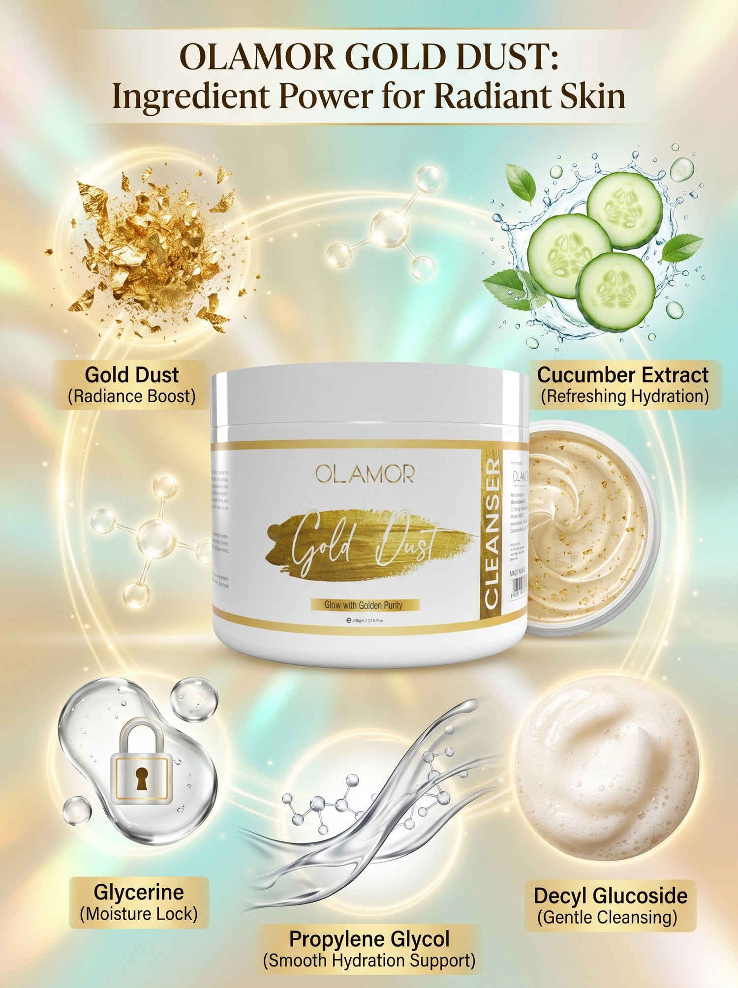 OLAMOR Gold Dust Face Cleanser – Deep Cleansing &amp; Radiance Boost Face Wash 500gm
