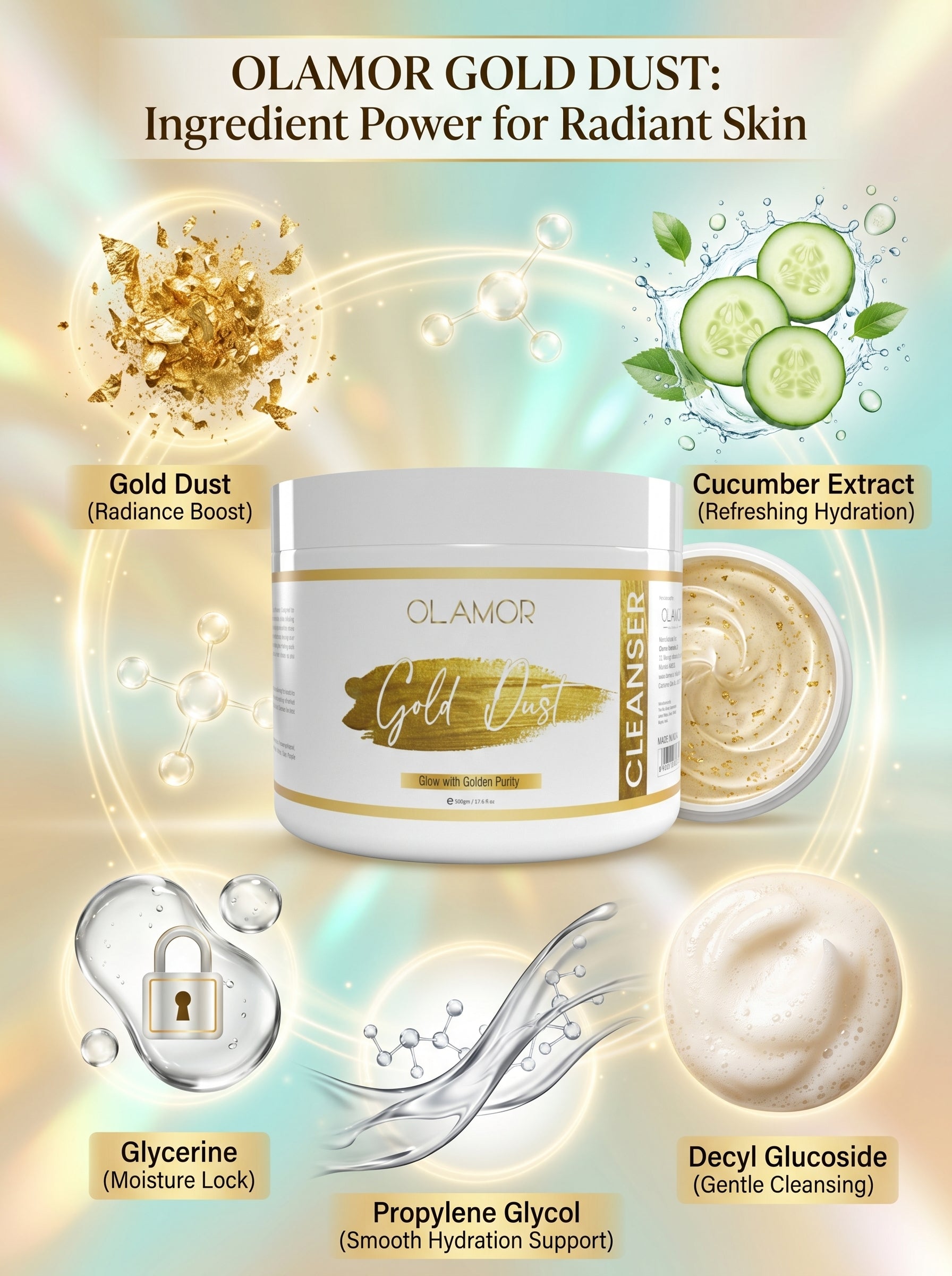 OLAMOR Gold Dust Face Cleanser – Deep Cleansing &amp; Radiance Boost Face Wash 500gm