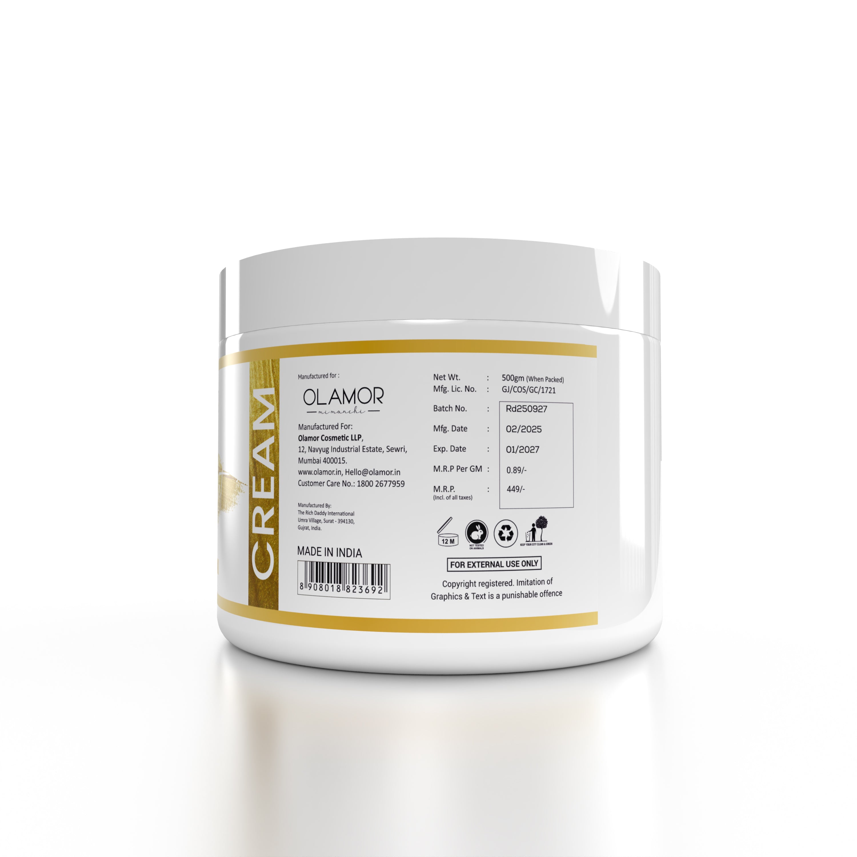 OLAMOR Gold Dust Face Massage Cream – Skin Brightening &amp; Nourishing Cream 500gm