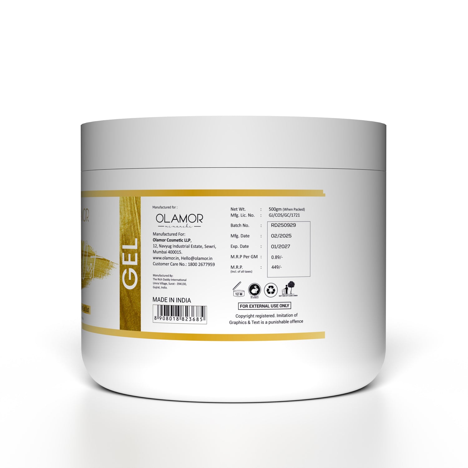 OLAMOR Gold Dust Face Gel – Lightweight Hydration &amp; Glow Boosting Skin Gel 500gm