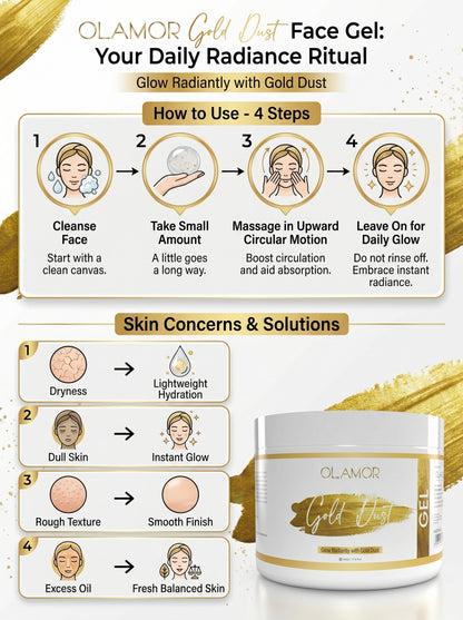 OLAMOR Gold Dust Face Gel – Lightweight Hydration &amp; Glow Boosting Skin Gel 500gm