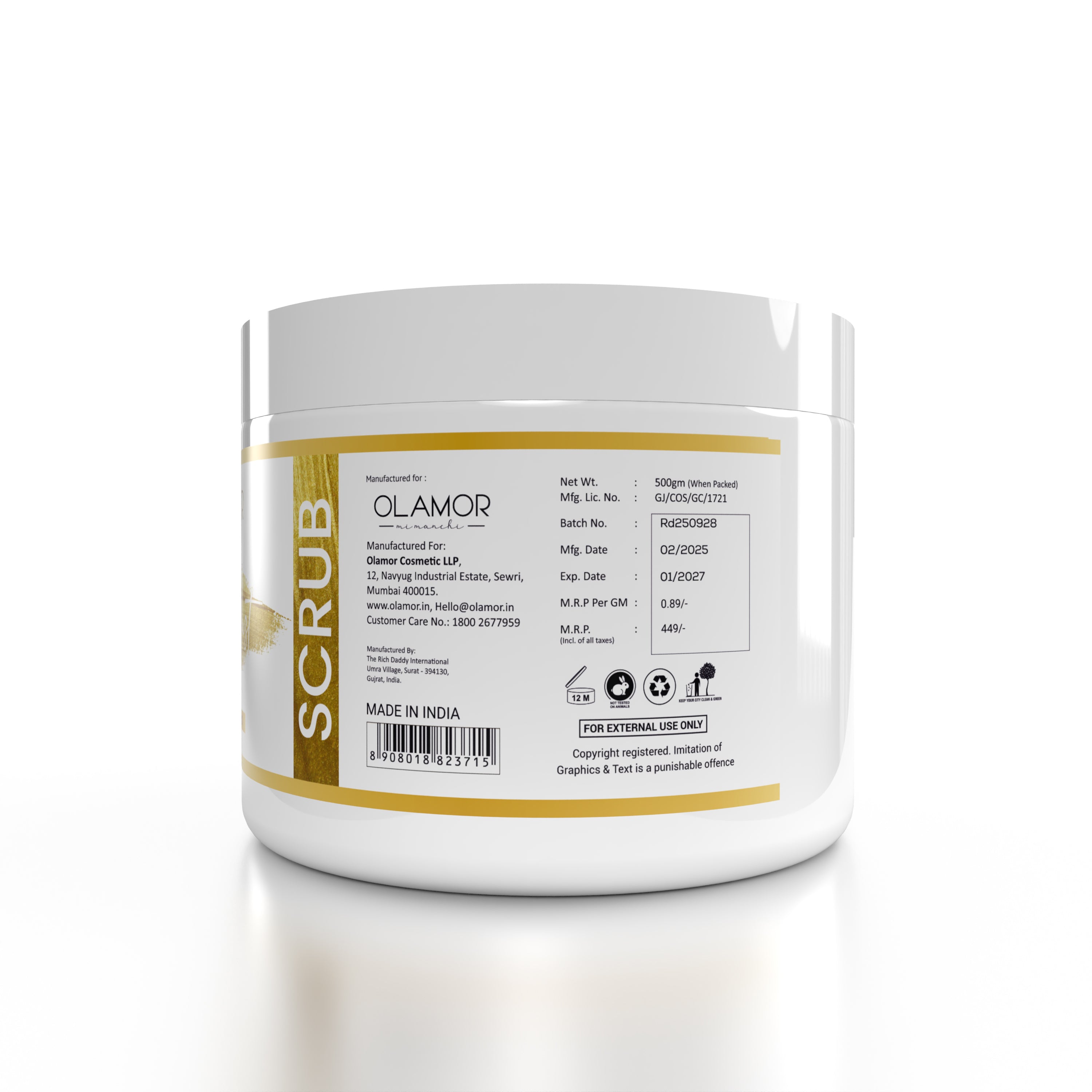 OLAMOR Gold Dust Face Scrub – Exfoliating &amp; Skin Polishing for Radiant Glow Face Scrub 500gm